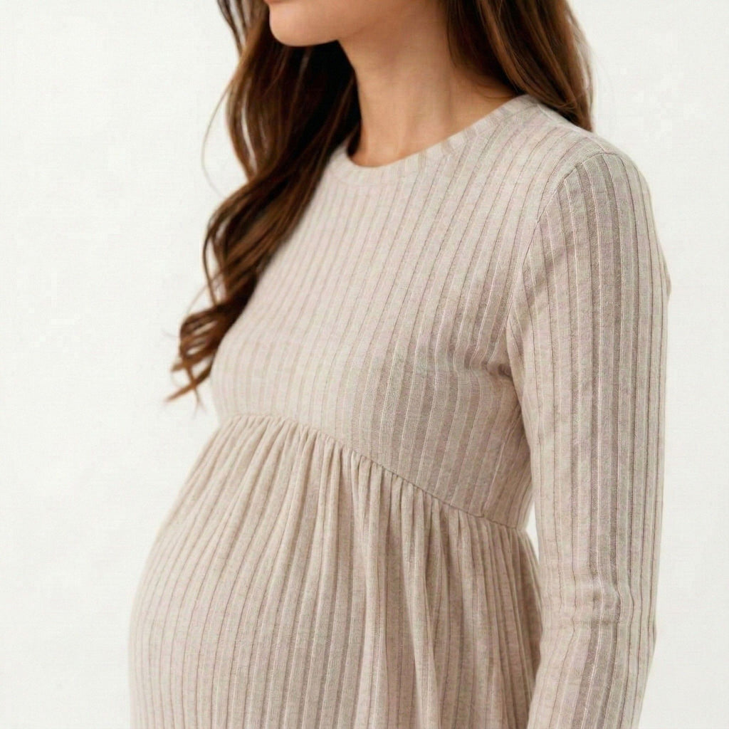 Anna-Kaci Maternity Ribbed Long Sleeve Babydoll Shirt ¨C Empire Waist Peplum Top