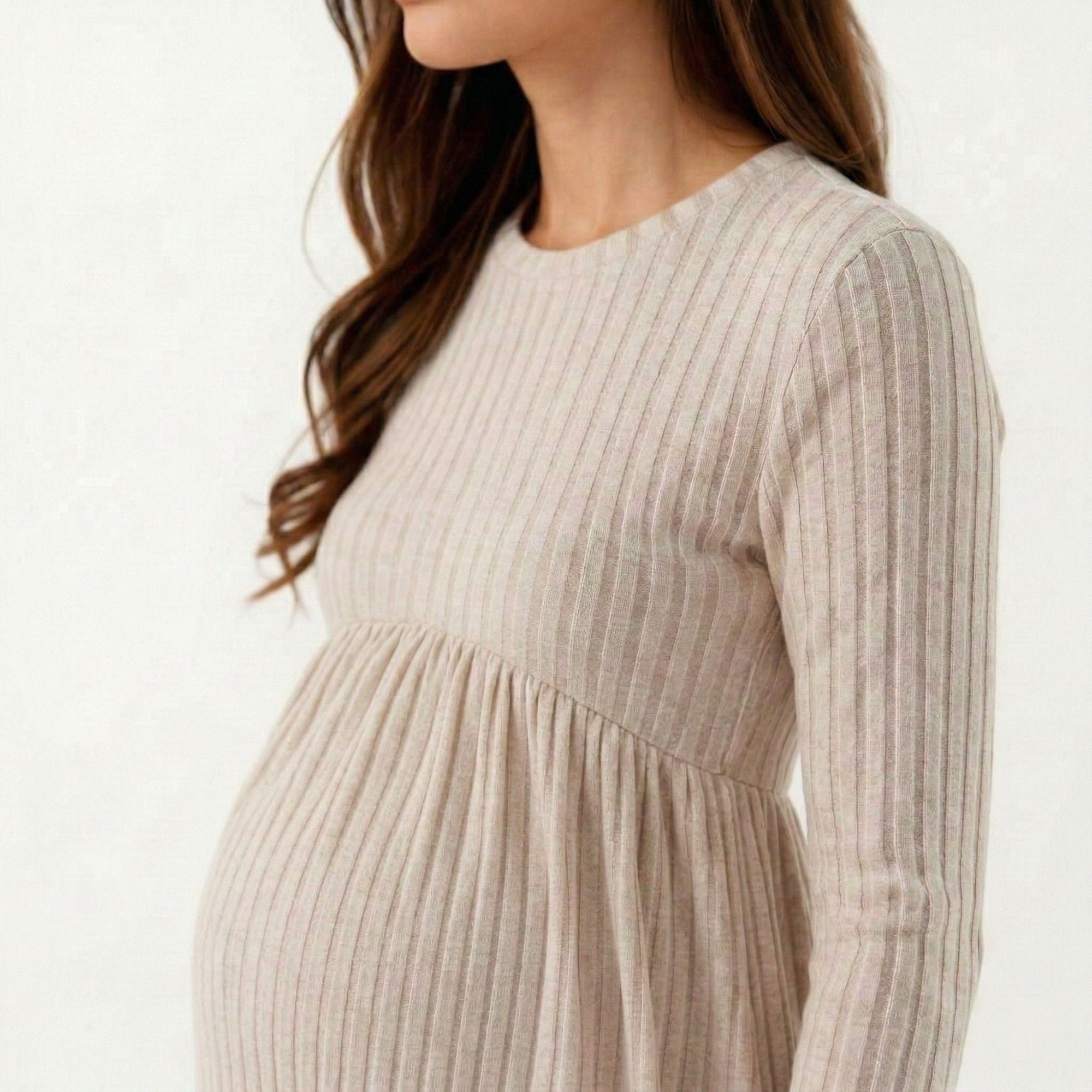 Anna-Kaci Maternity Ribbed Long Sleeve Babydoll Shirt ¨C Empire Waist Peplum Top