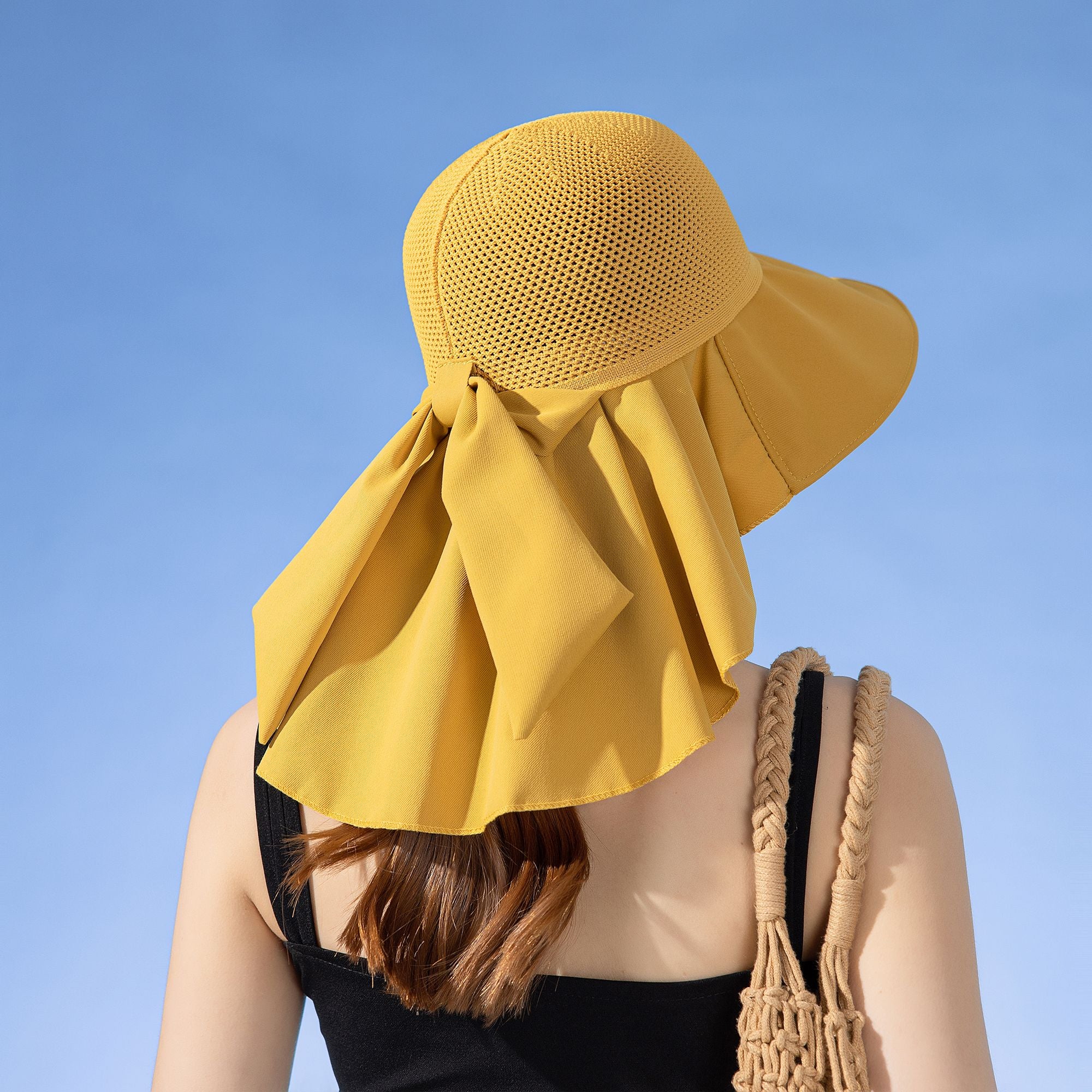 Anna-Kaci Womens Mesh Panel Wide Brim Sun Hat with Back Flap UV Protection and Tie Detail for Outdoor Activities