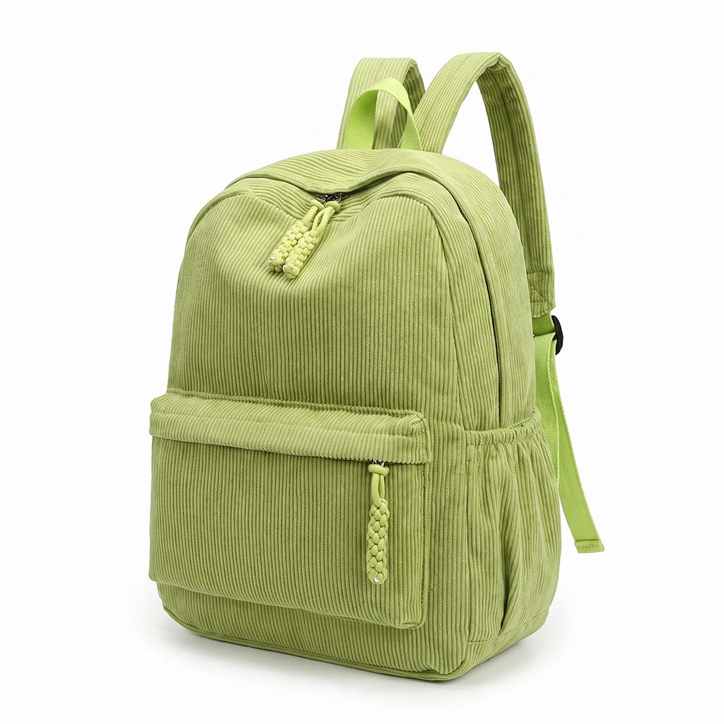 Corduroy Backpack with Front Zip Pocket Adjustable Straps and Spacious Everyday Storage