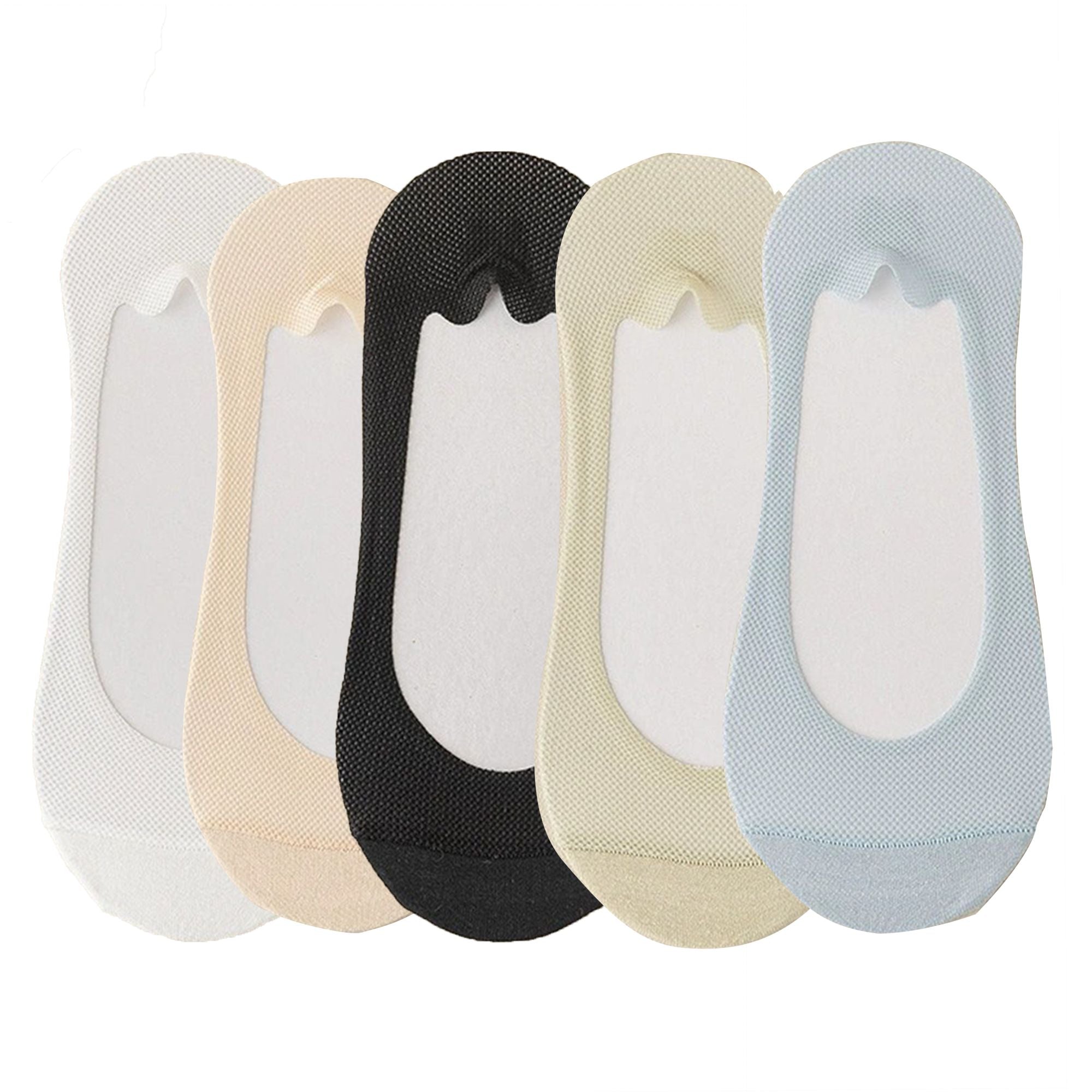 Anna-Kaci 5 Pairs Women No Show Mesh Panel Socks Low Cut Stretch Cotton Liner Non-Slip Design for Ballet Flats and Loafers