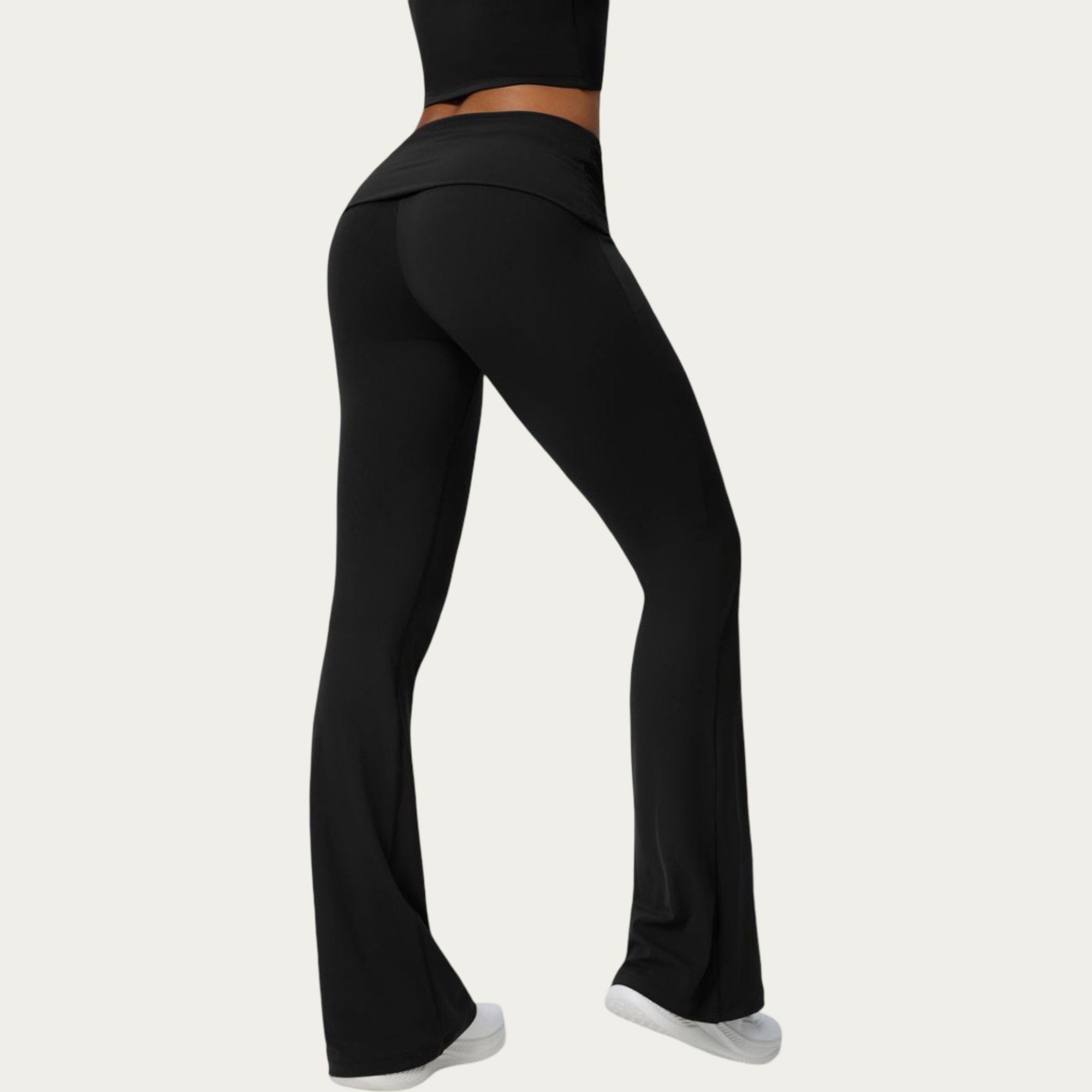 Anna-Kaci Active Women's Foldover Waist Flare Leggings with Smooth Stretch Knit Fabric