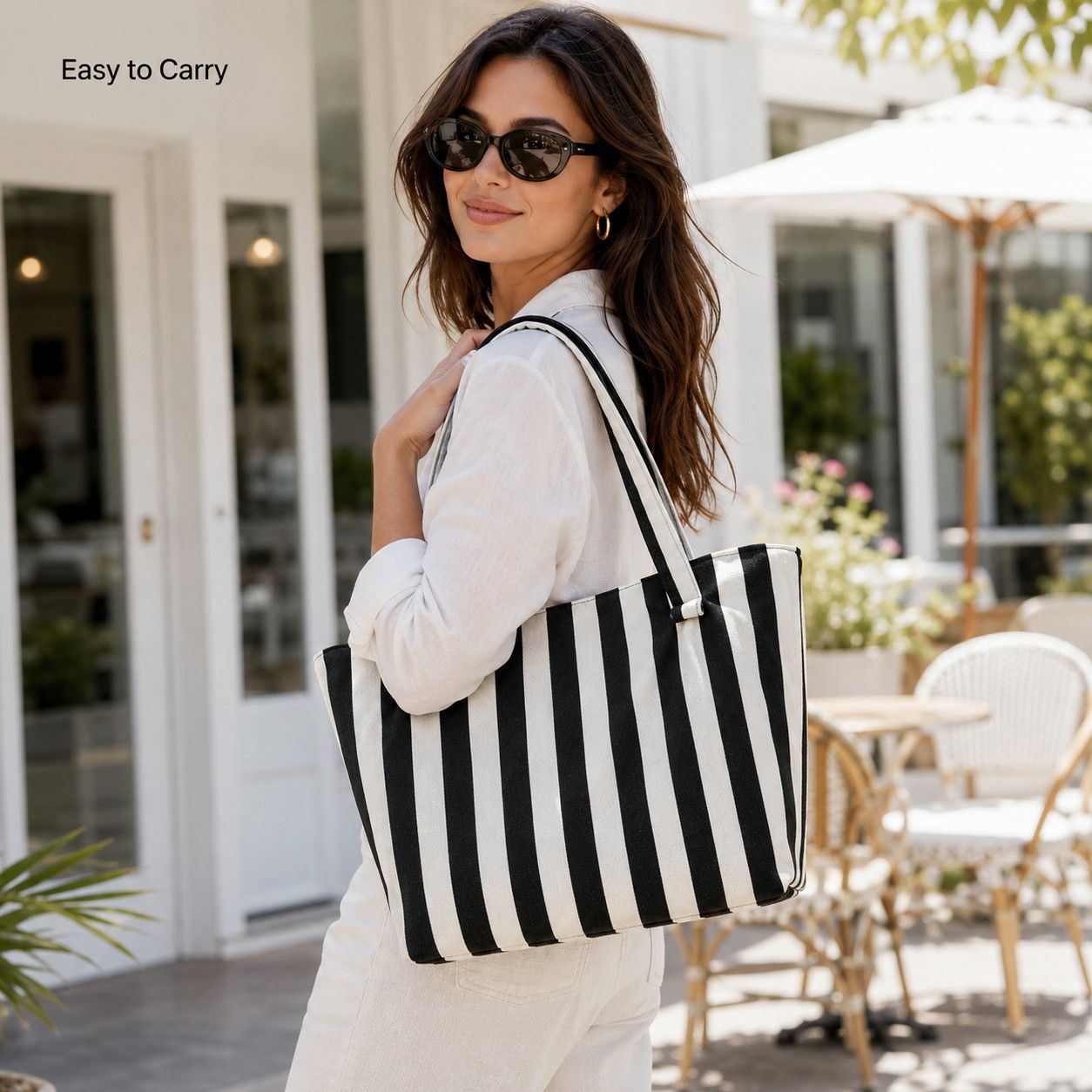 Striped Terry Cloth Tote Bag Roomy Beach and Travel Shoulder Carryall