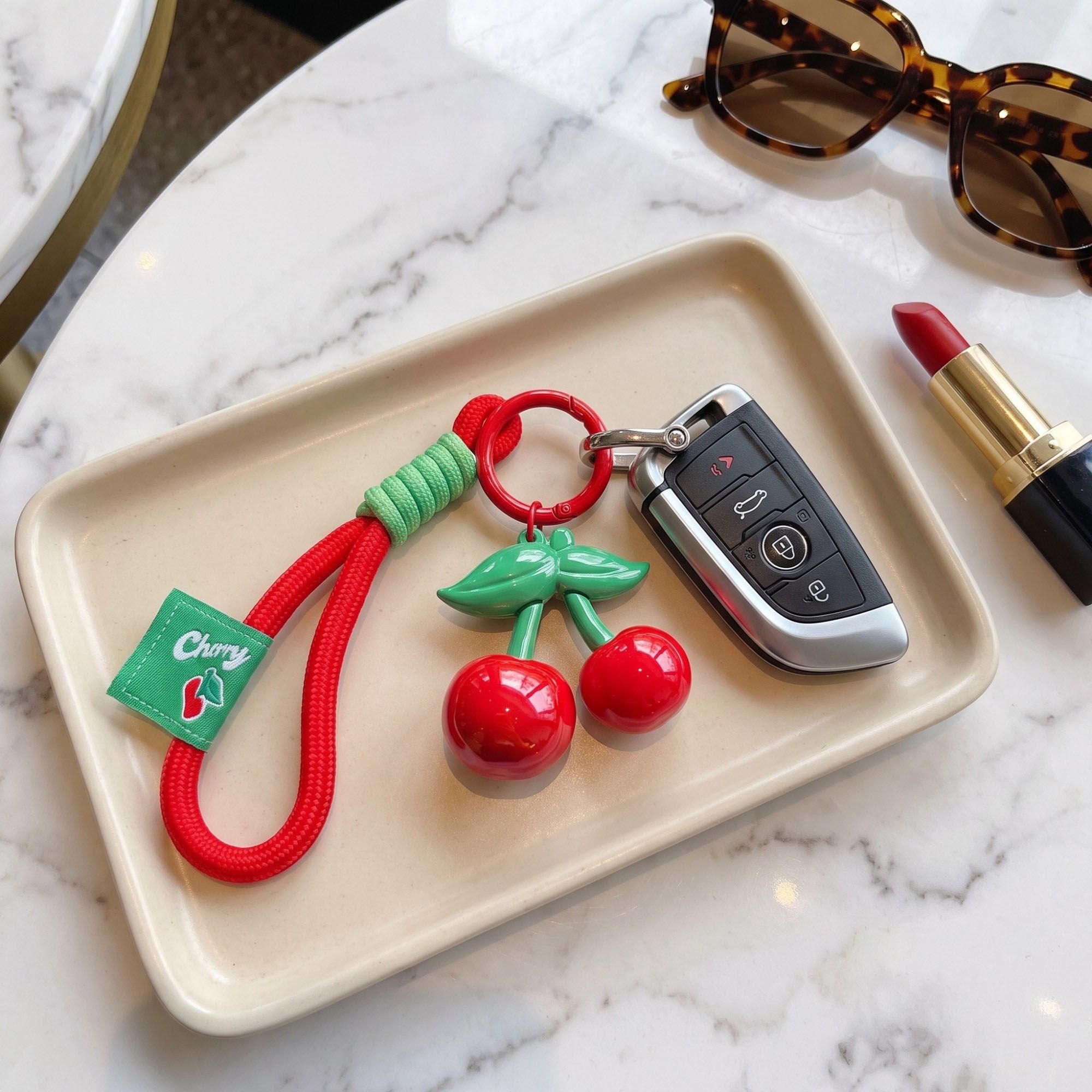 2-Piece Womens Bag Charm with Hanging Clip and Decorative Accents