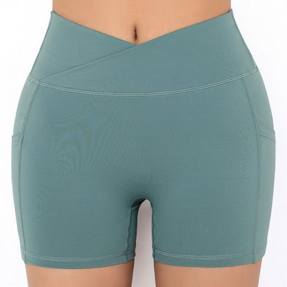 Tight Fitting High Waisted Pocket Sport V-Waist Band Shorts