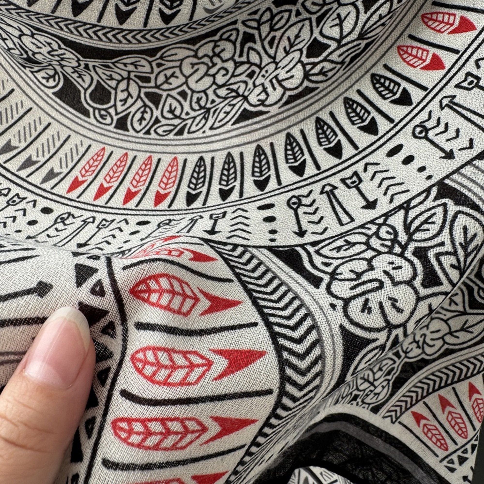 Anna-Kaci Lightweight Printed Scarf with Intricate Circular Pattern and Soft Draping Design for Stylish Everyday Layering 33.5x71in