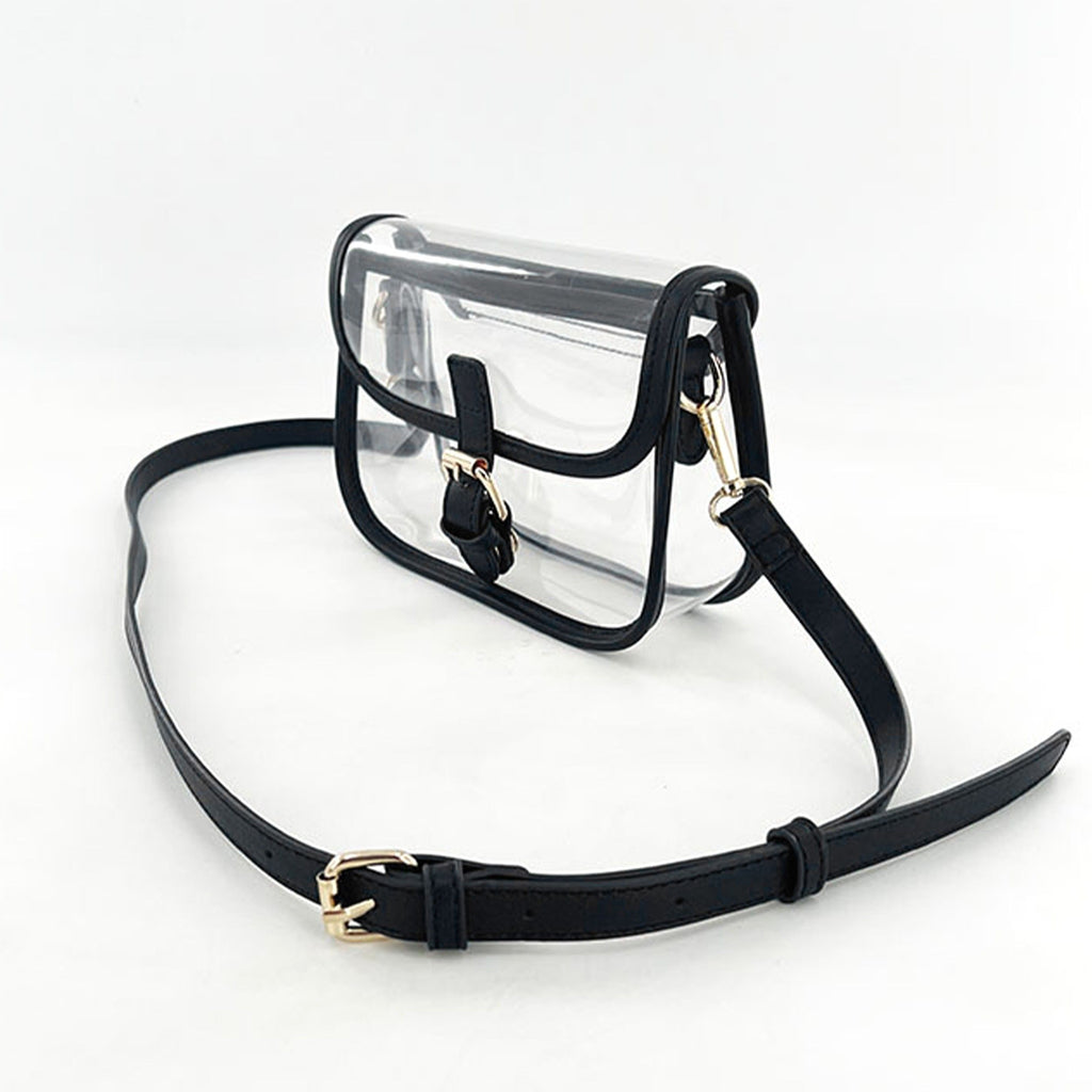 Clear Crossbody Handbag with Adjustable Strap and Buckle Flap Closure