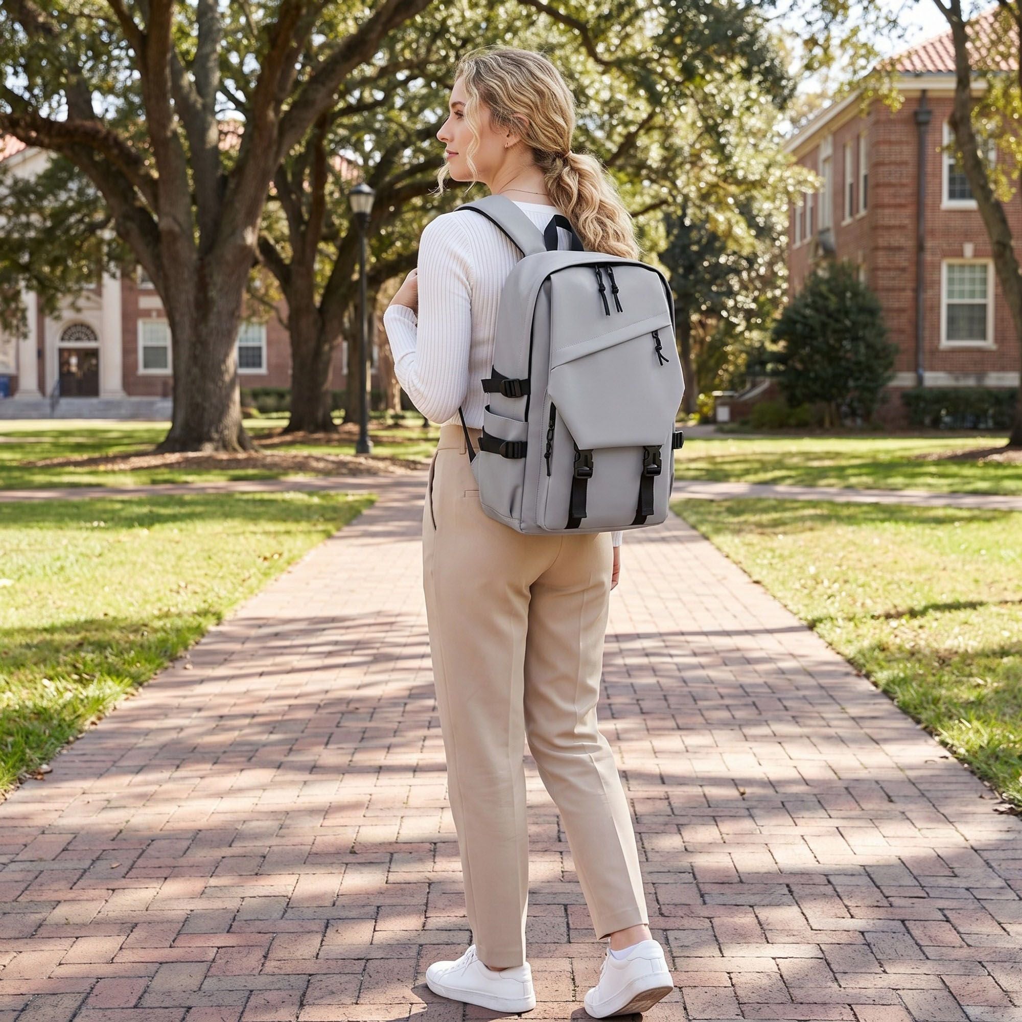Multi-Pocket Utility Backpack with Buckle Straps, Side Pockets and Padded Shoulder Straps