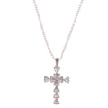 Silver Tone Cross Pendant Fashion Style Necklace with Heart-Shaped Gemstone Accents