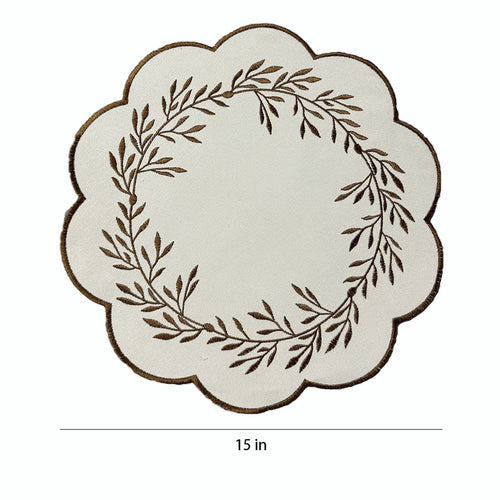 4 Piece Embroidered Floral Placemat Set Scalloped Edge Linen Look Table Mats for Dining Table