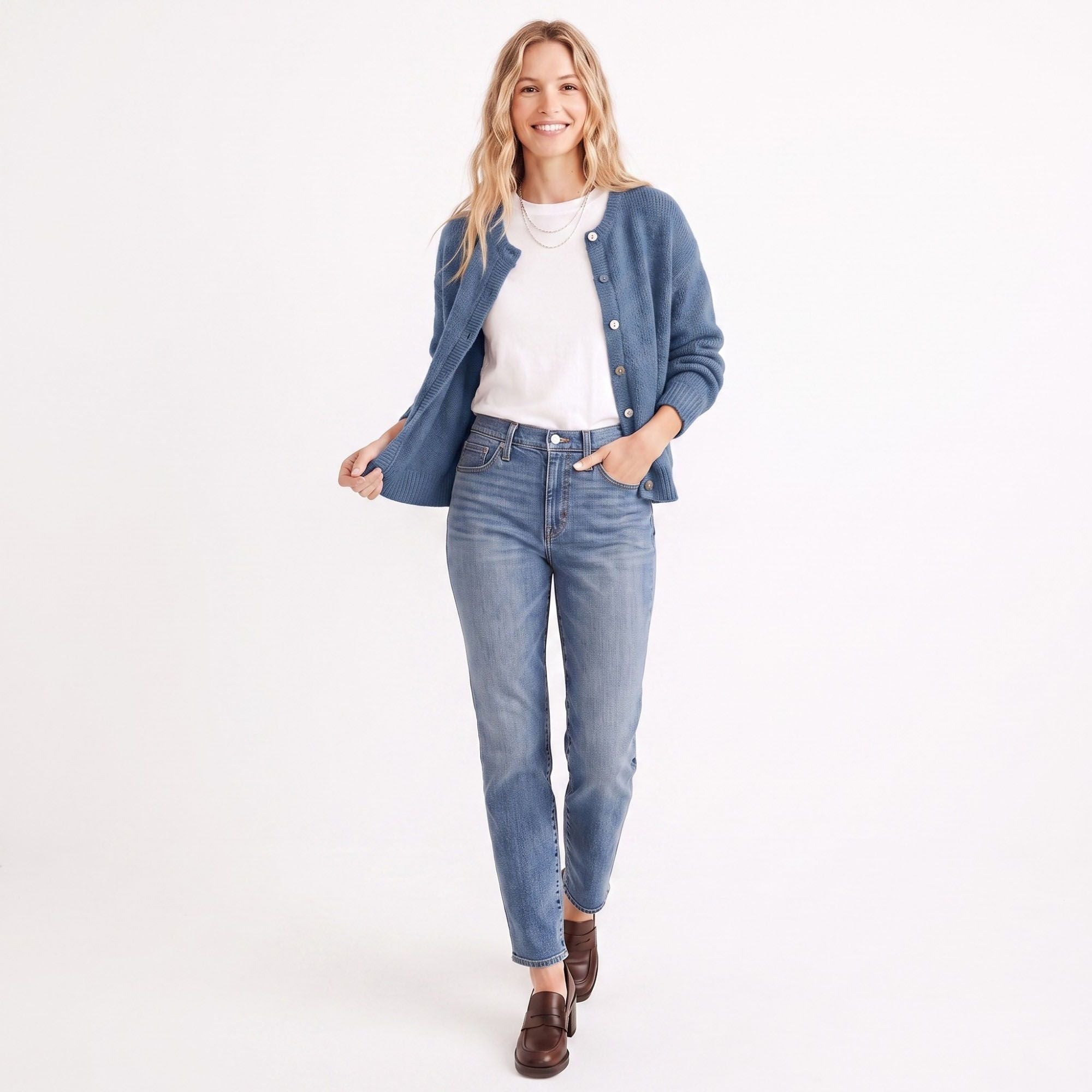 Soft Textured Button-Front Crew Neck Cardigan