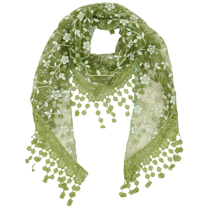 Anna-Kaci Lightweight Lace Floral Head Scarf Fringe Triangular Shawl Scarf Wrap Bandana for Women