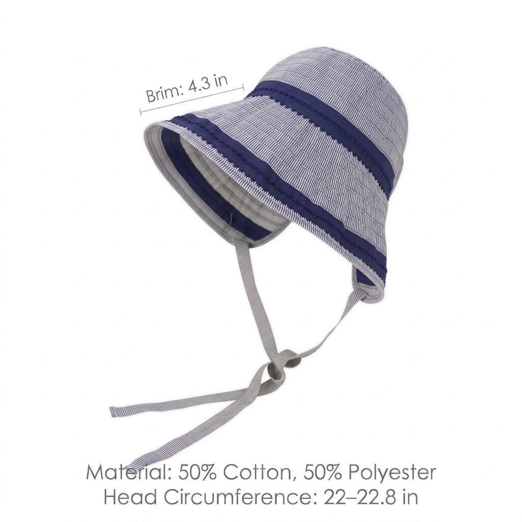 Striped Bucket Sun Hat Wide Brim Adjustable Chin Strap Packable Beach Hat