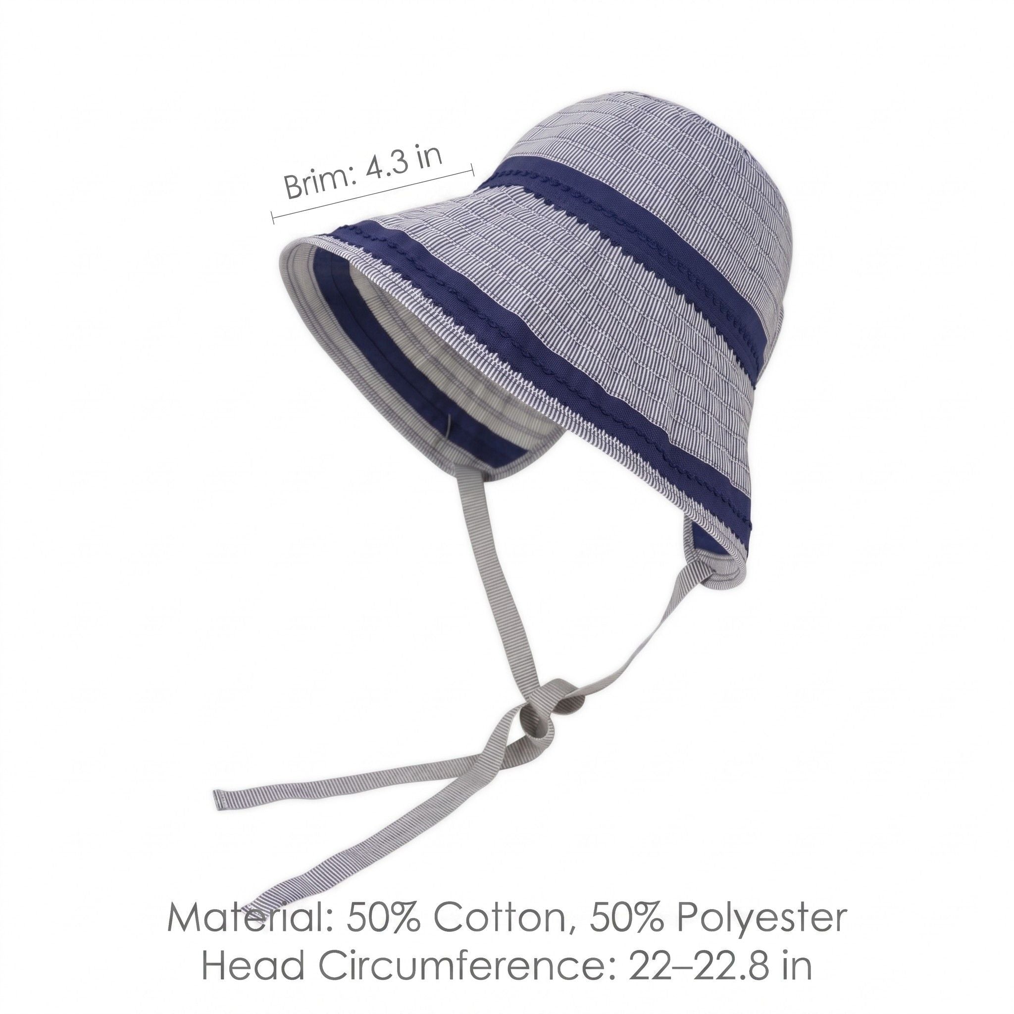 Striped Bucket Sun Hat Wide Brim Adjustable Chin Strap Packable Beach Hat