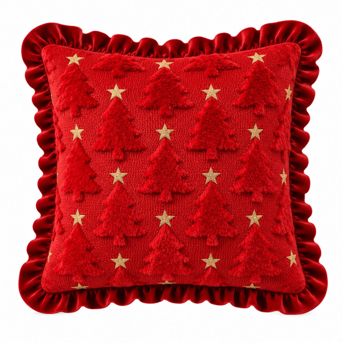 1 Piece Christmas Tree Throw Pillow Cover with Ruffle Trim Stars 18 x 18 Inch