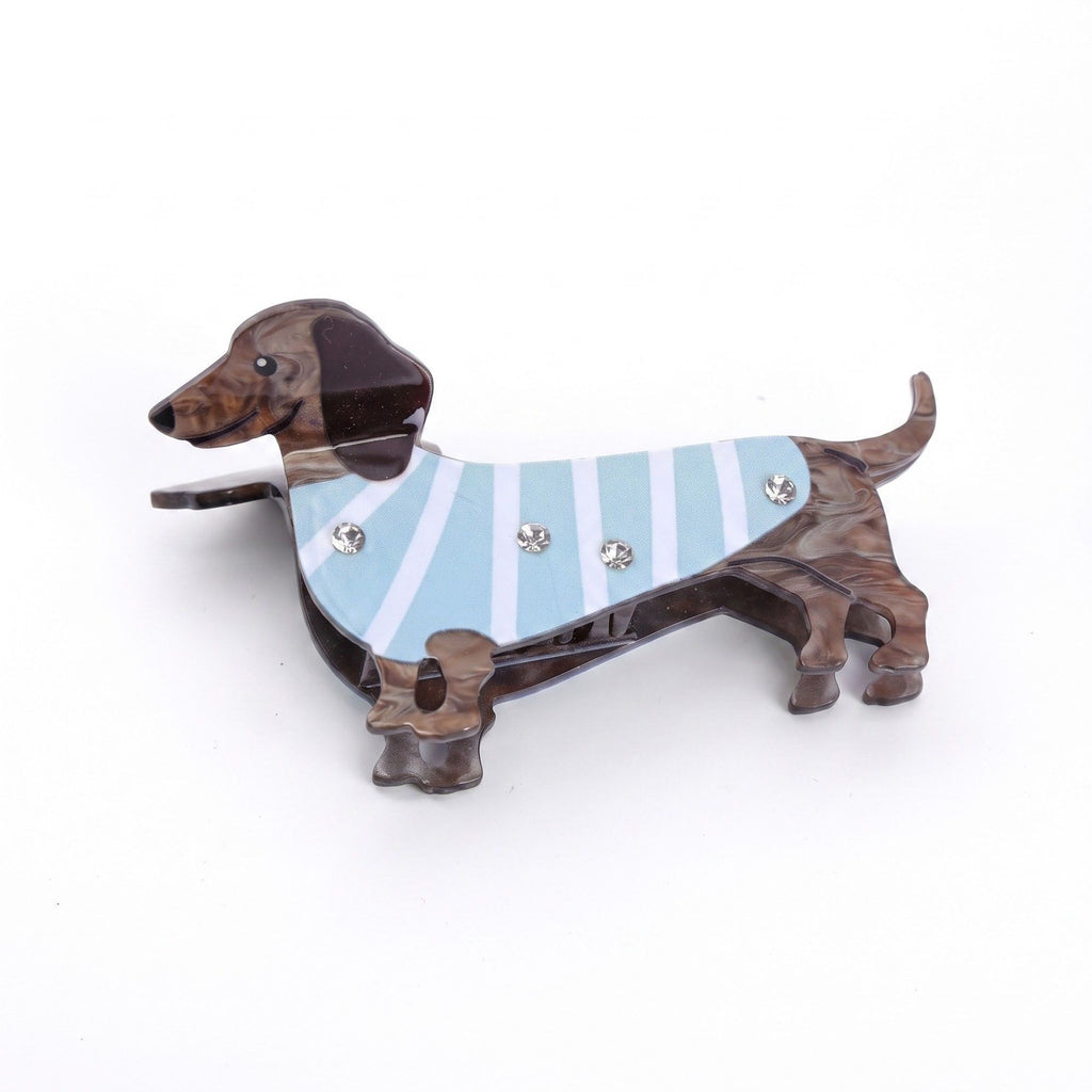 3pc Dachshund Dog Hair Claw Clip Set Striped Rhinestone Puppy Hair Accessories