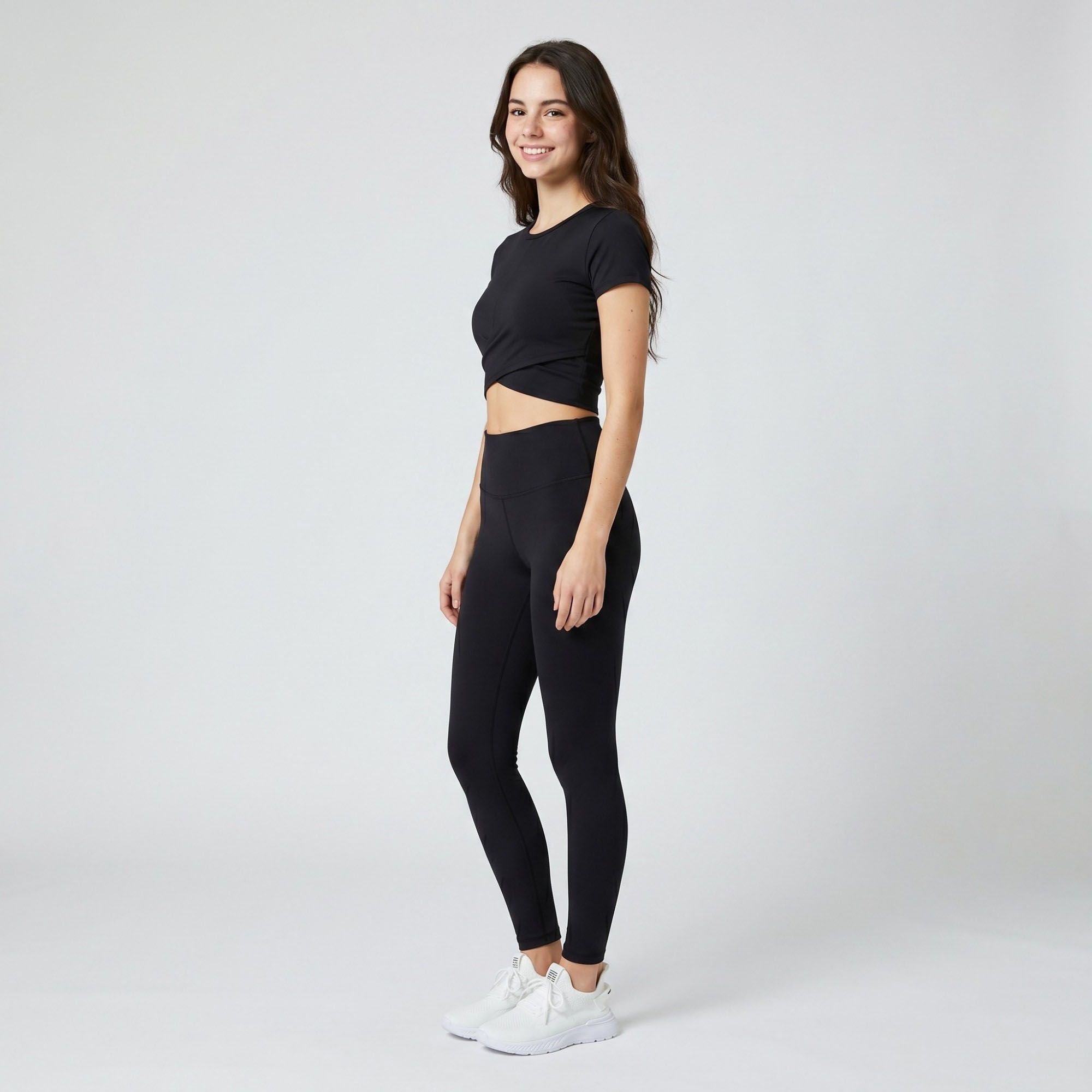 Short Sleeve Twist Front Crop Workout Top Crew Neck Yoga Activewear T Shirt