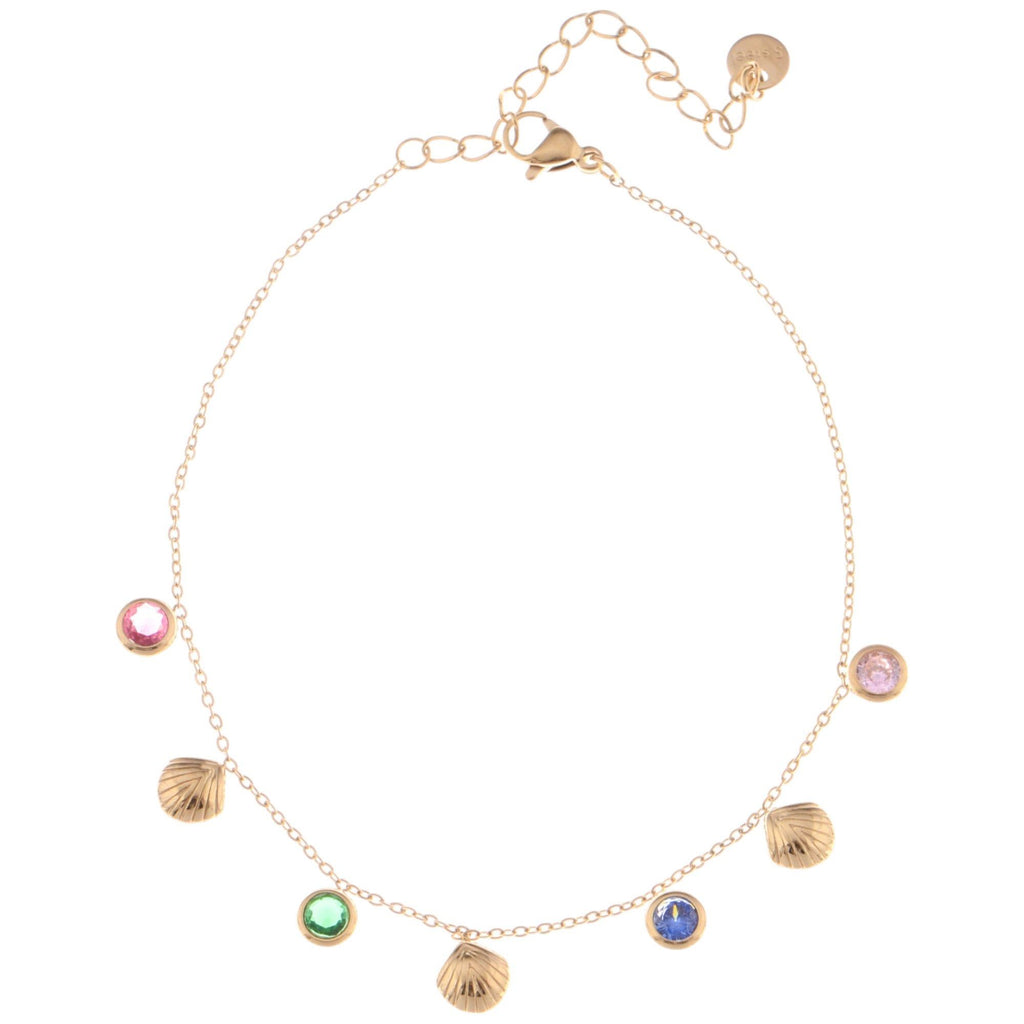 Fashion Gold Tone Shell and Crystal Charm Fashion Anklet with Adjustable Chain