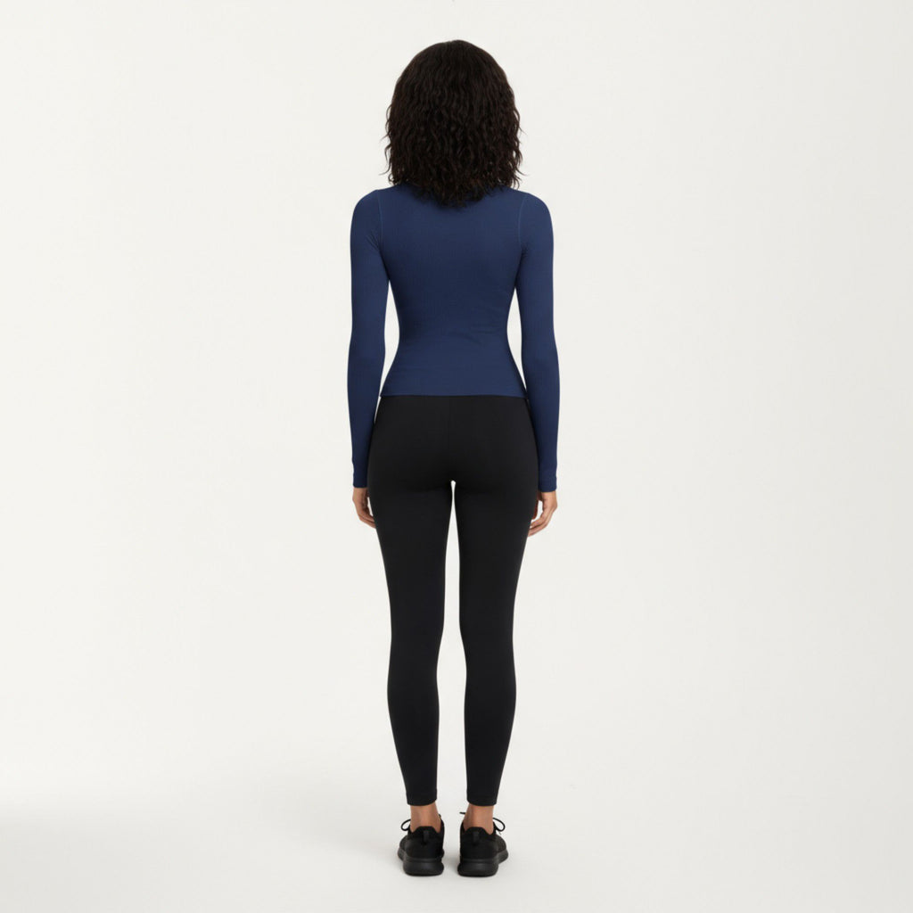 Anna-Kaci Active Women's Ribbed Long Sleeve Fitted Top with Crew Neck and Thumbhole Cuffs