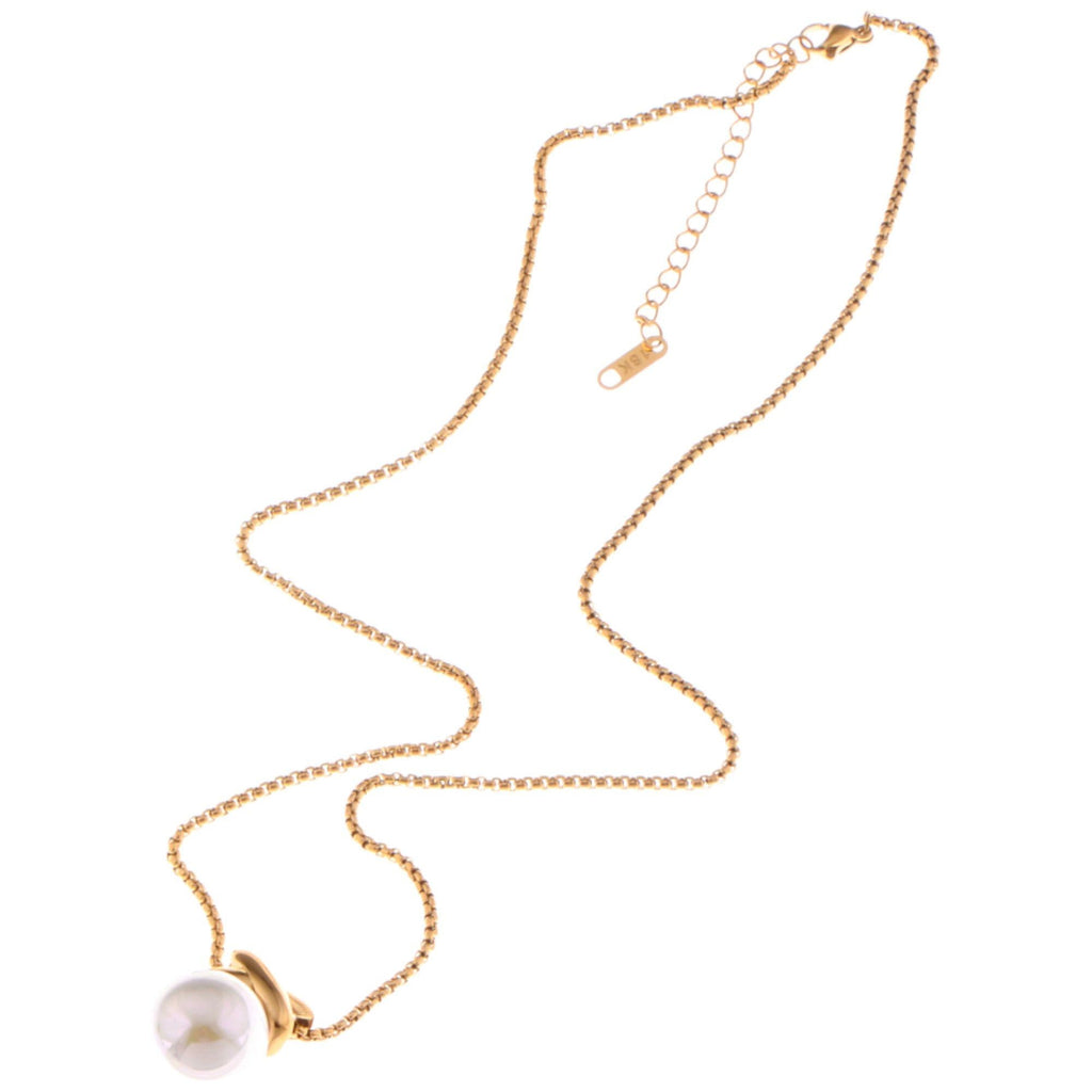 Gold Tone Pendant Fashion Style Necklace with Faux Pearl Drop and X Charm