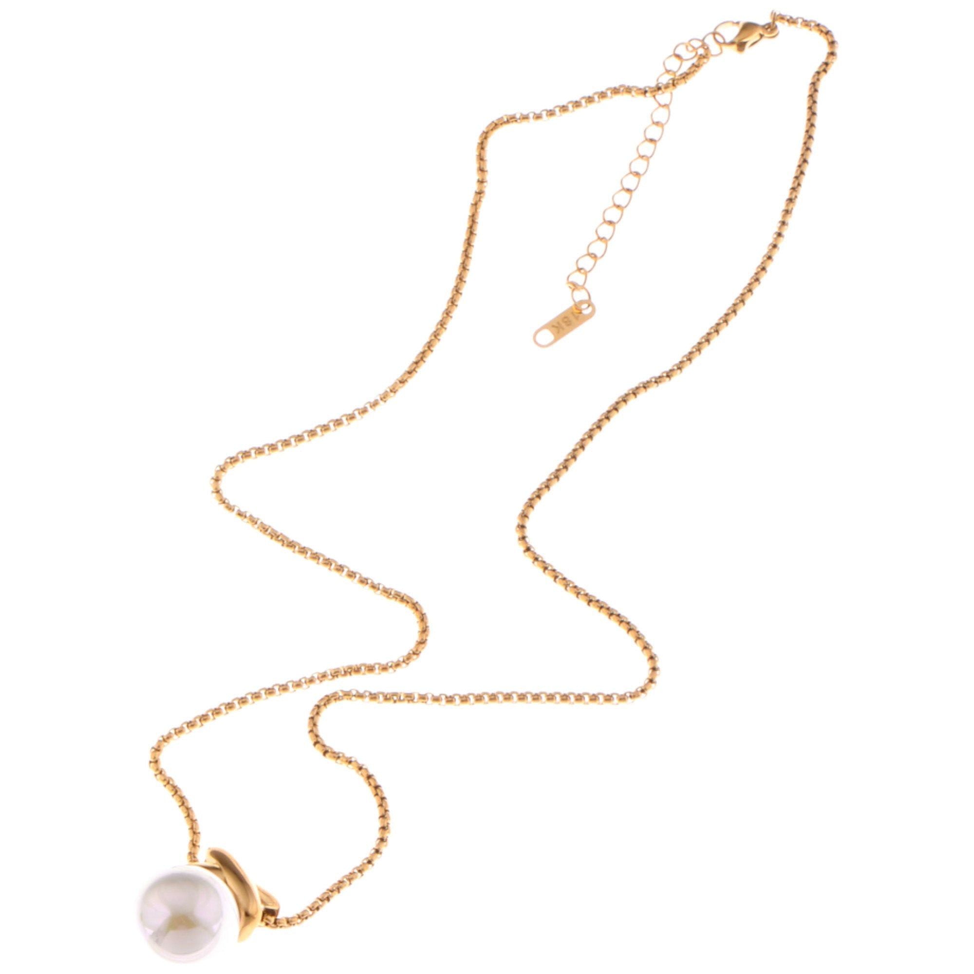 Gold Tone Pendant Fashion Style Necklace with Faux Pearl Drop and X Charm