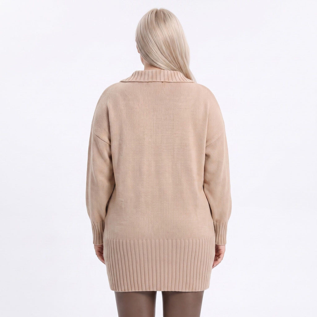 Plus Size Bow Detail Collared Sweater Dress