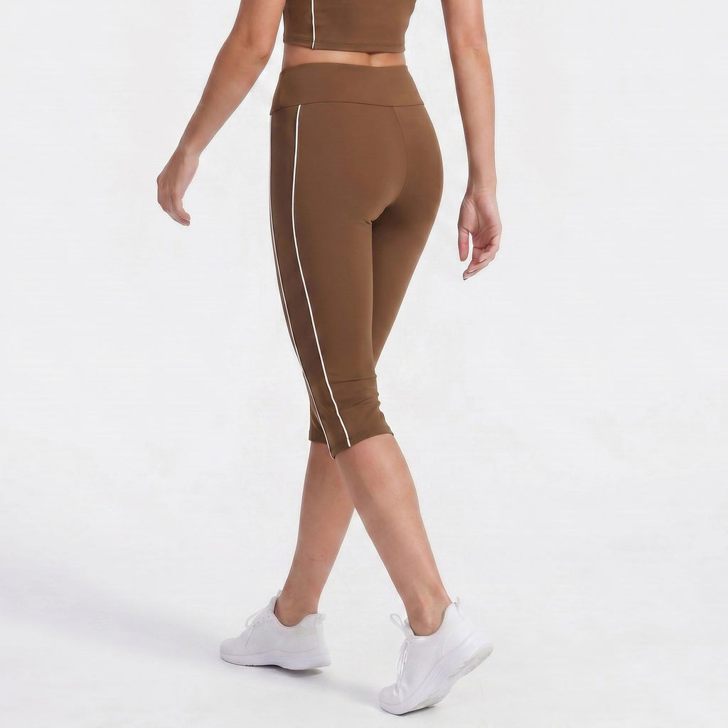 High Waist Side Stripe Capri Leggings Wide Waistband Cropped Workout Yoga Pants