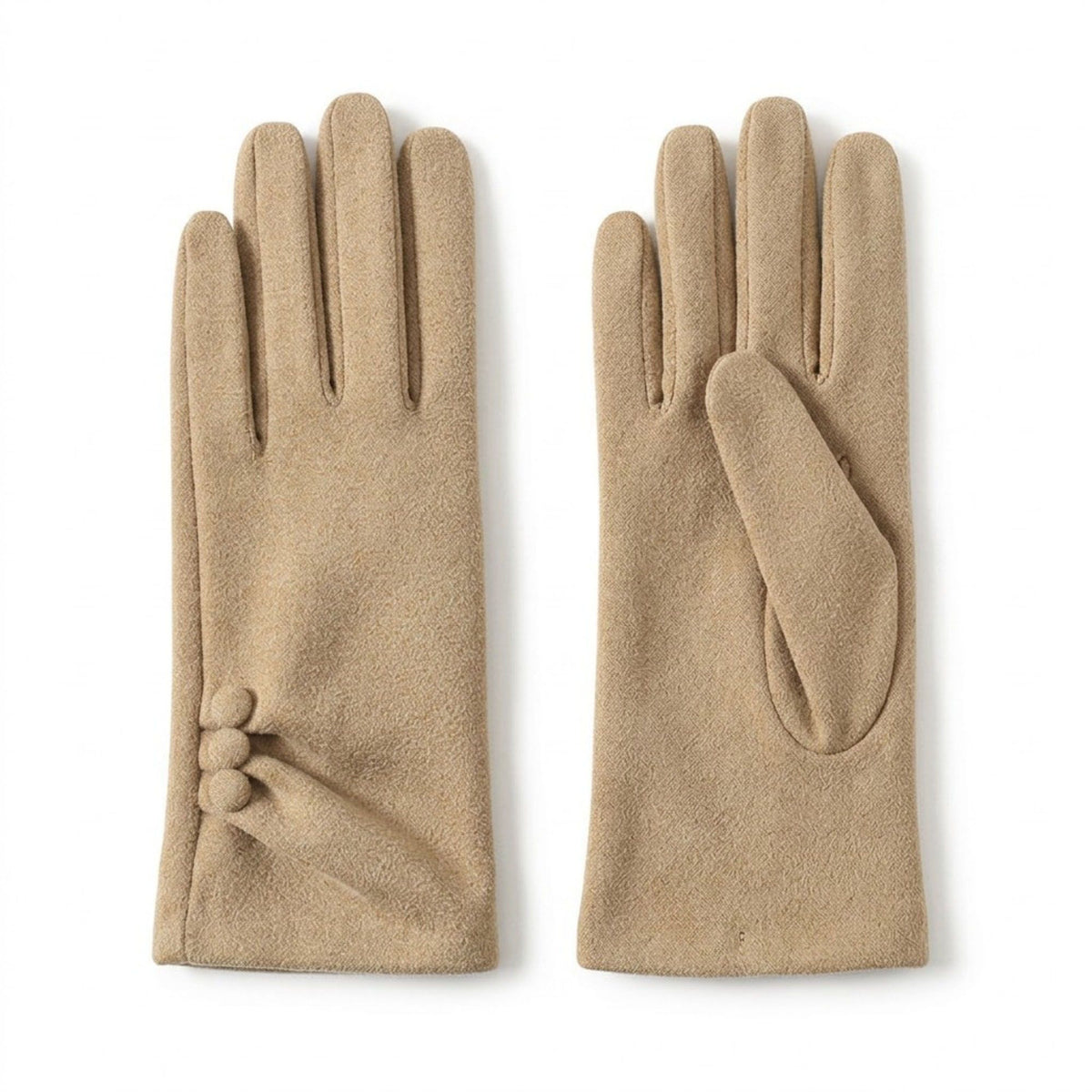 Faux Suede Winter Gloves with Pleated Wrist and Button Detail 9.4 x 3.3in