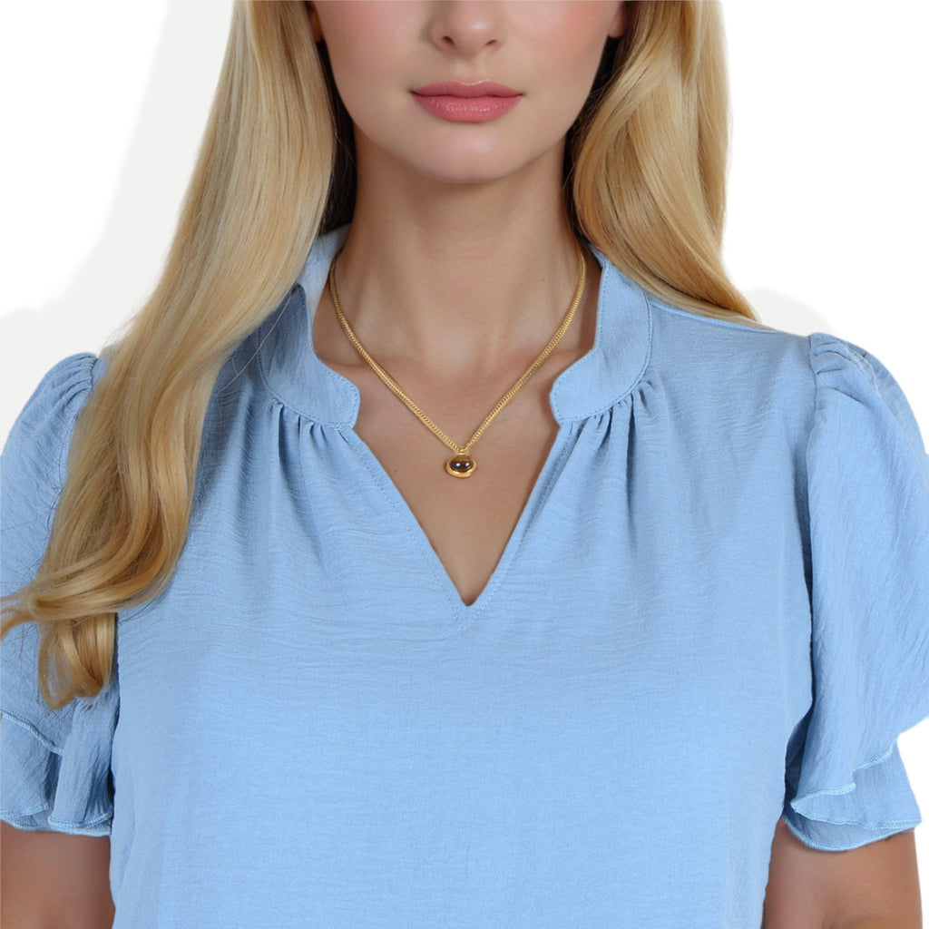 Women's Stainless Steel Fashion Necklace with 18K Gold Plated Pendant, Acrylic Tiger's Eye Stone, Adjustable Chain, Unique Design