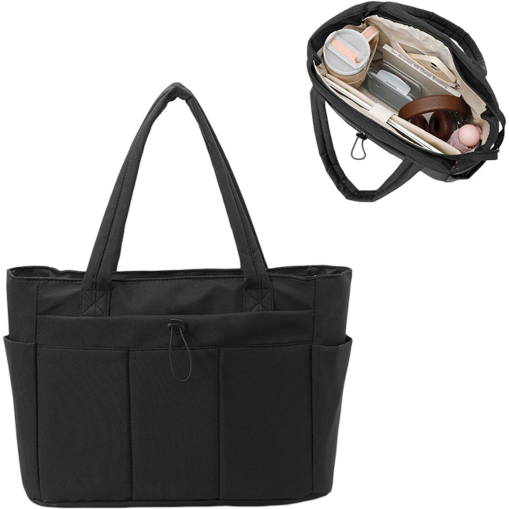 Canvas Tote Bag with Zipper Closure and Multiple Exterior Pockets