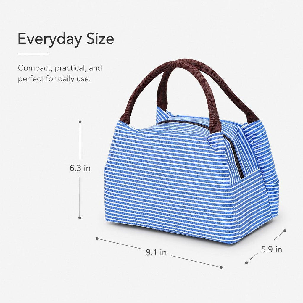 Insulated Striped Lunch Bag Reusable Soft Cooler Tote for Work School Picnic