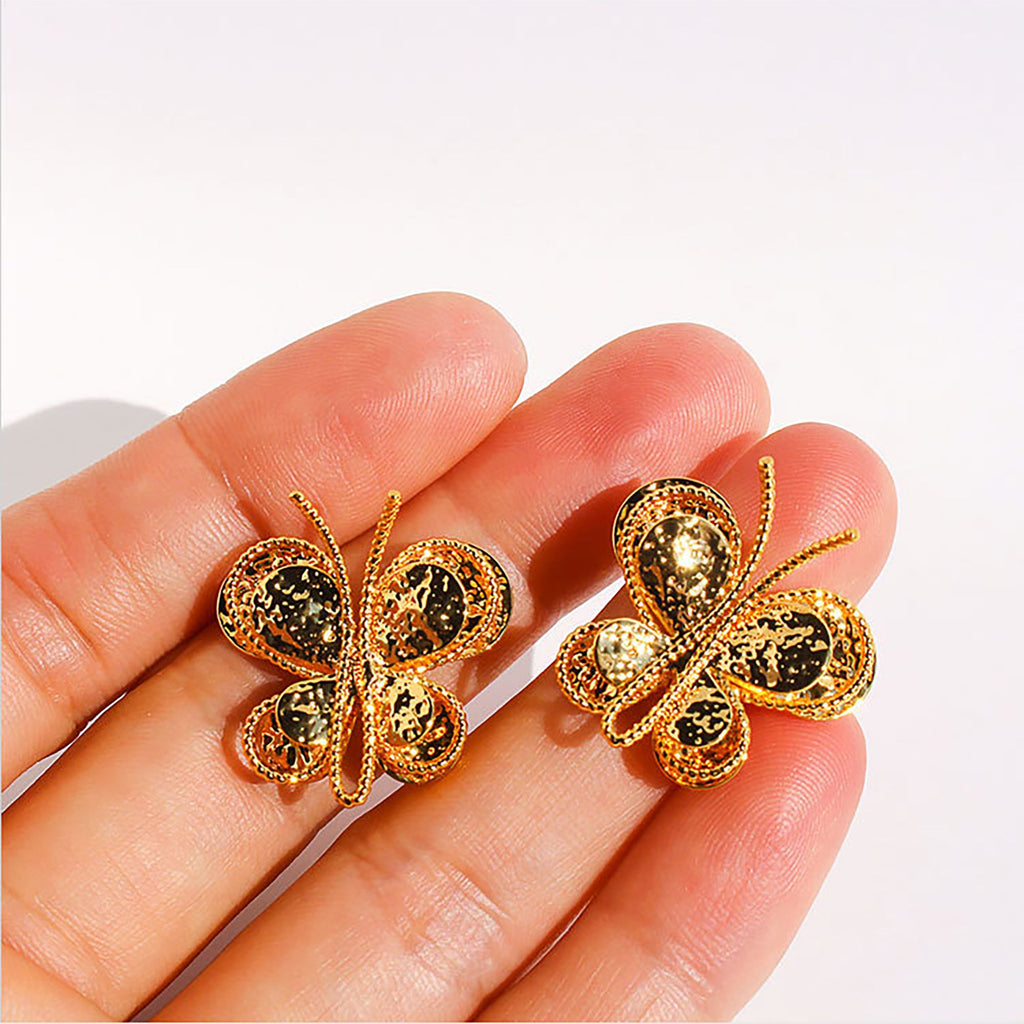 Anna-Kaci Women's Butterfly Stud Earrings - Intricate Textured Statement Earrings