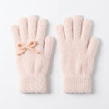 Soft Fuzzy Winter Gloves with Knit Bow Detail