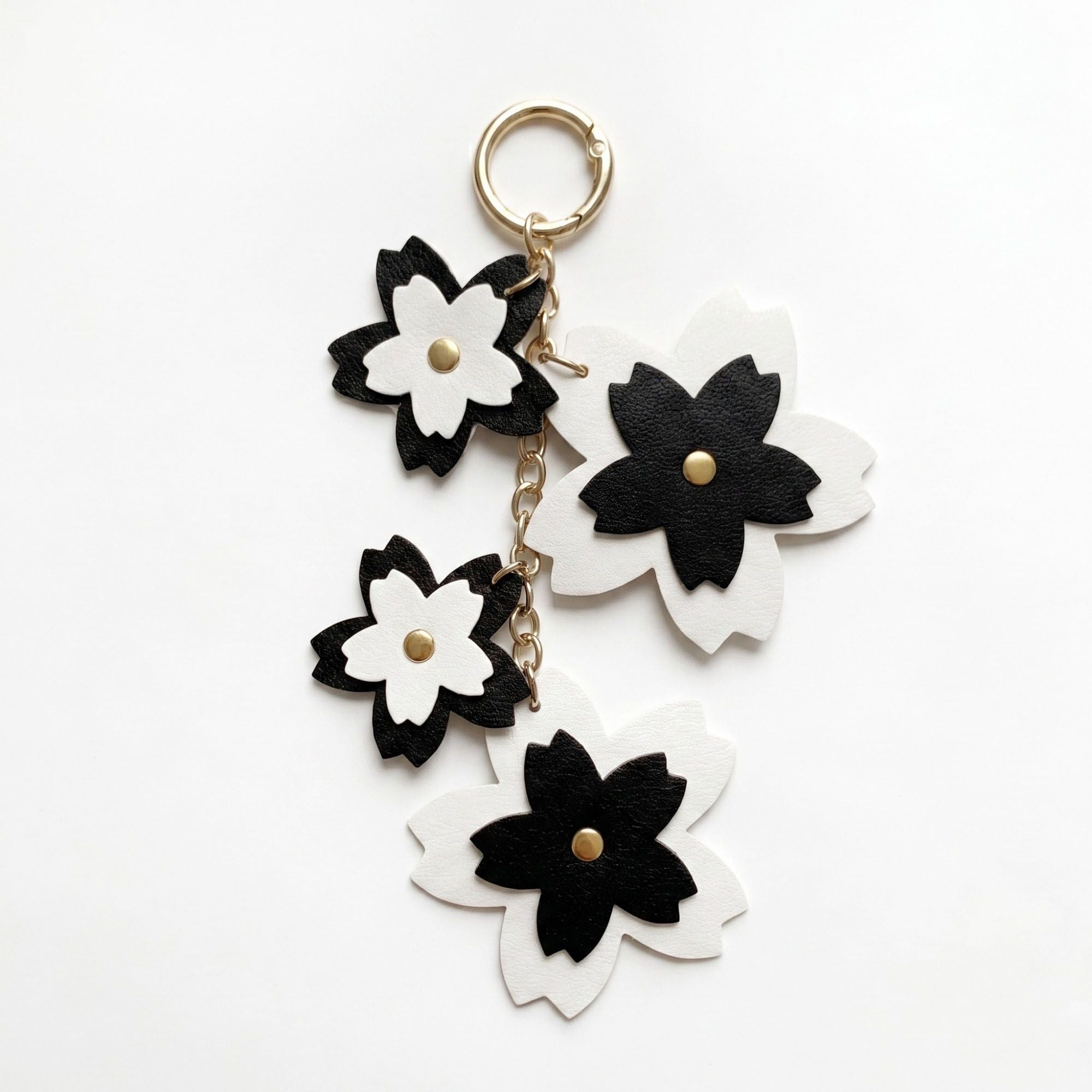 Cherry Blossom Bag Charm with Gold Tone Chain and Clip