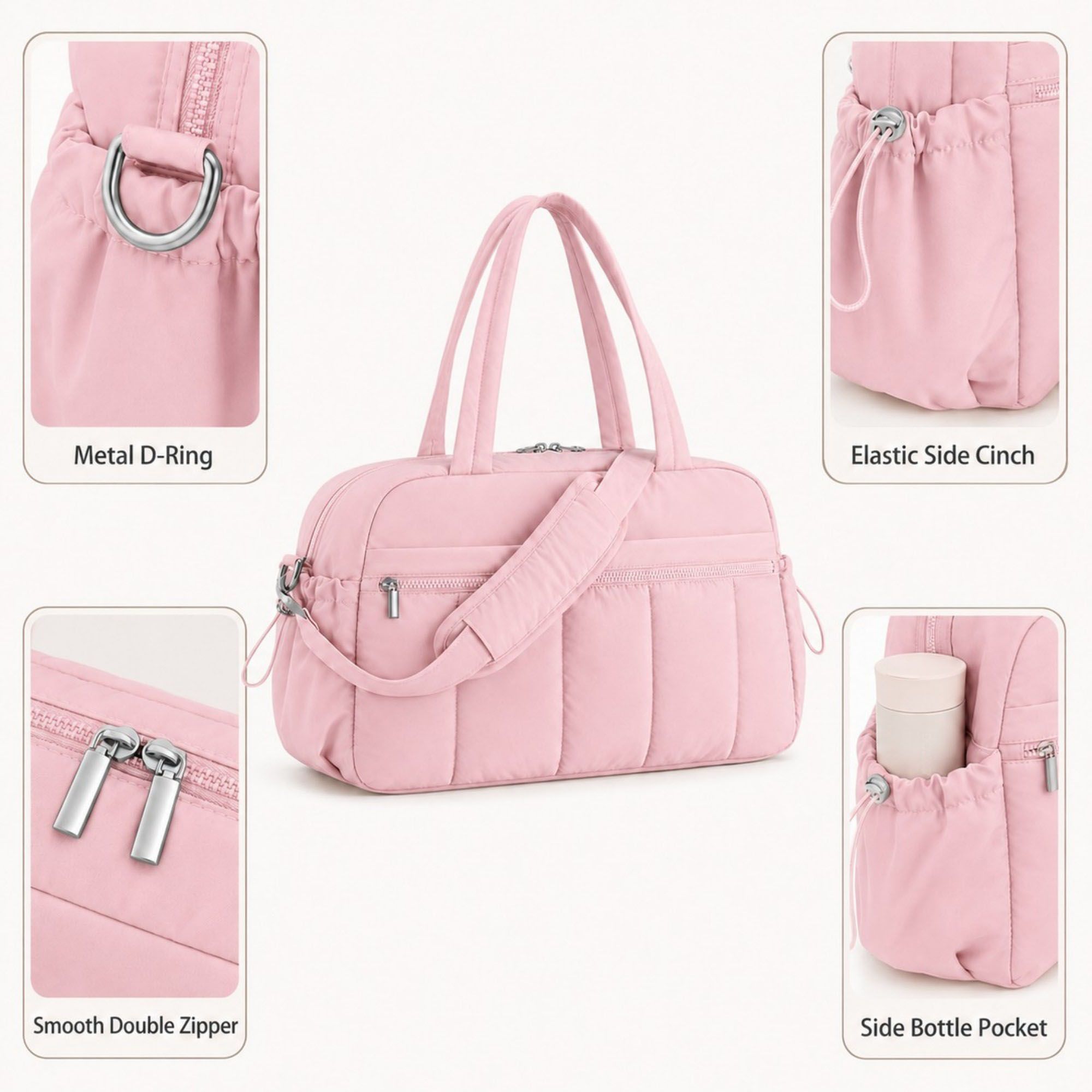 Nylon Travel Tote Gym Bag with Pockets and Shoulder Handles