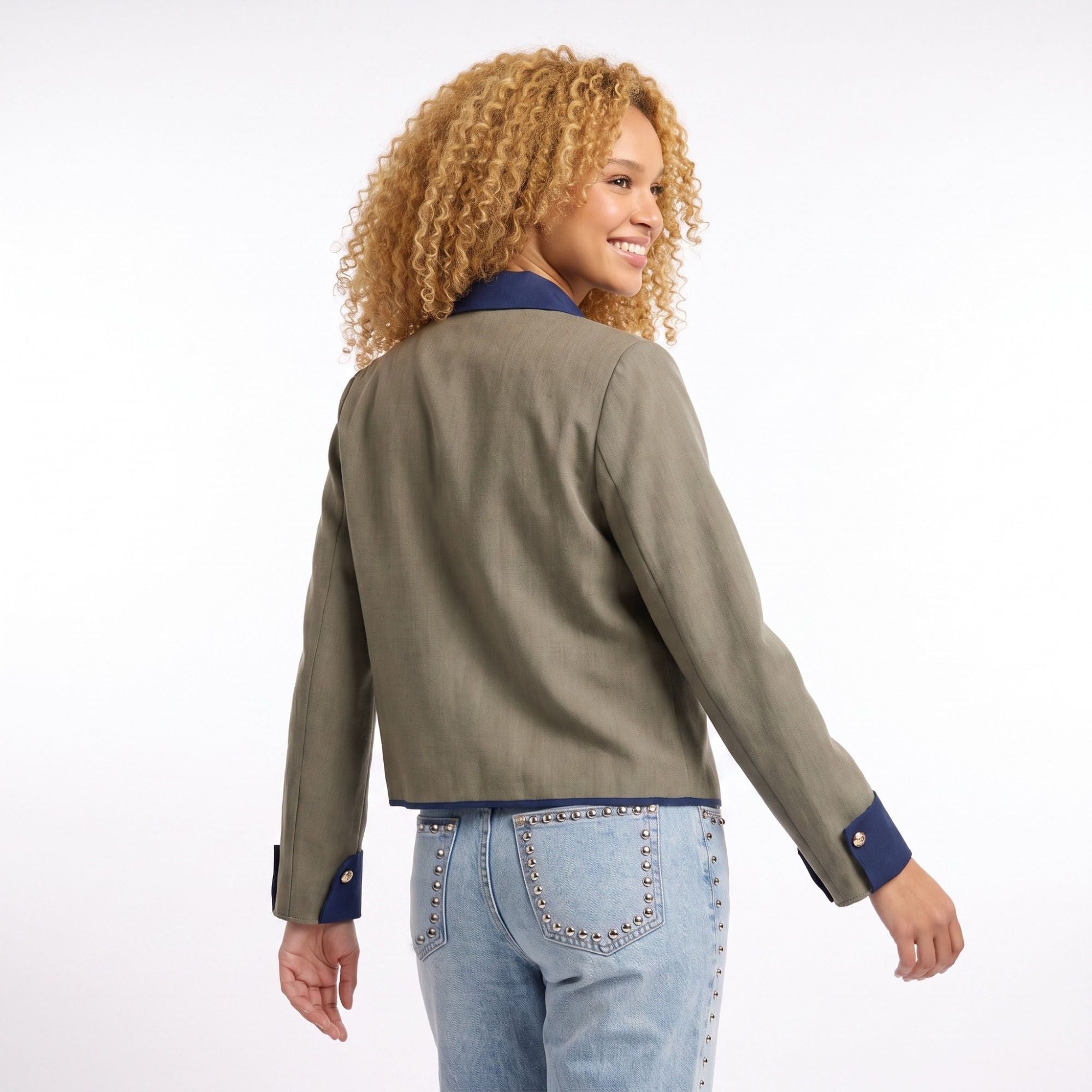 Contrast Trim Button Front Collared Jacket