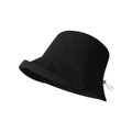 White bucket hat with denim, wide brim and adjustable back buckle