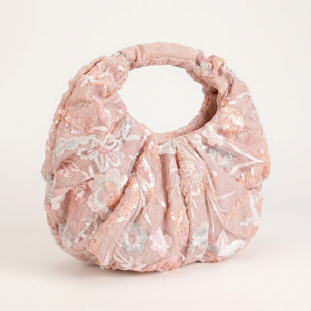 Sequin Hobo Shoulder Bag with Oversized Paillette Details Padded Handle