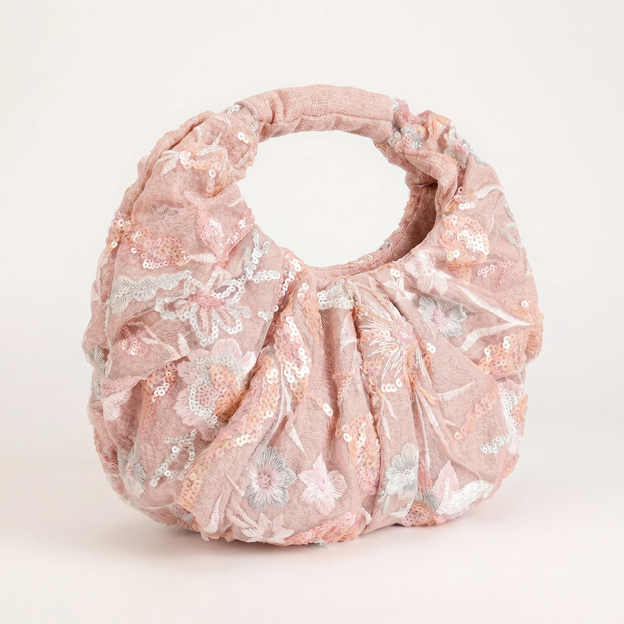 Sequin Hobo Shoulder Bag with Oversized Paillette Details Padded Handle