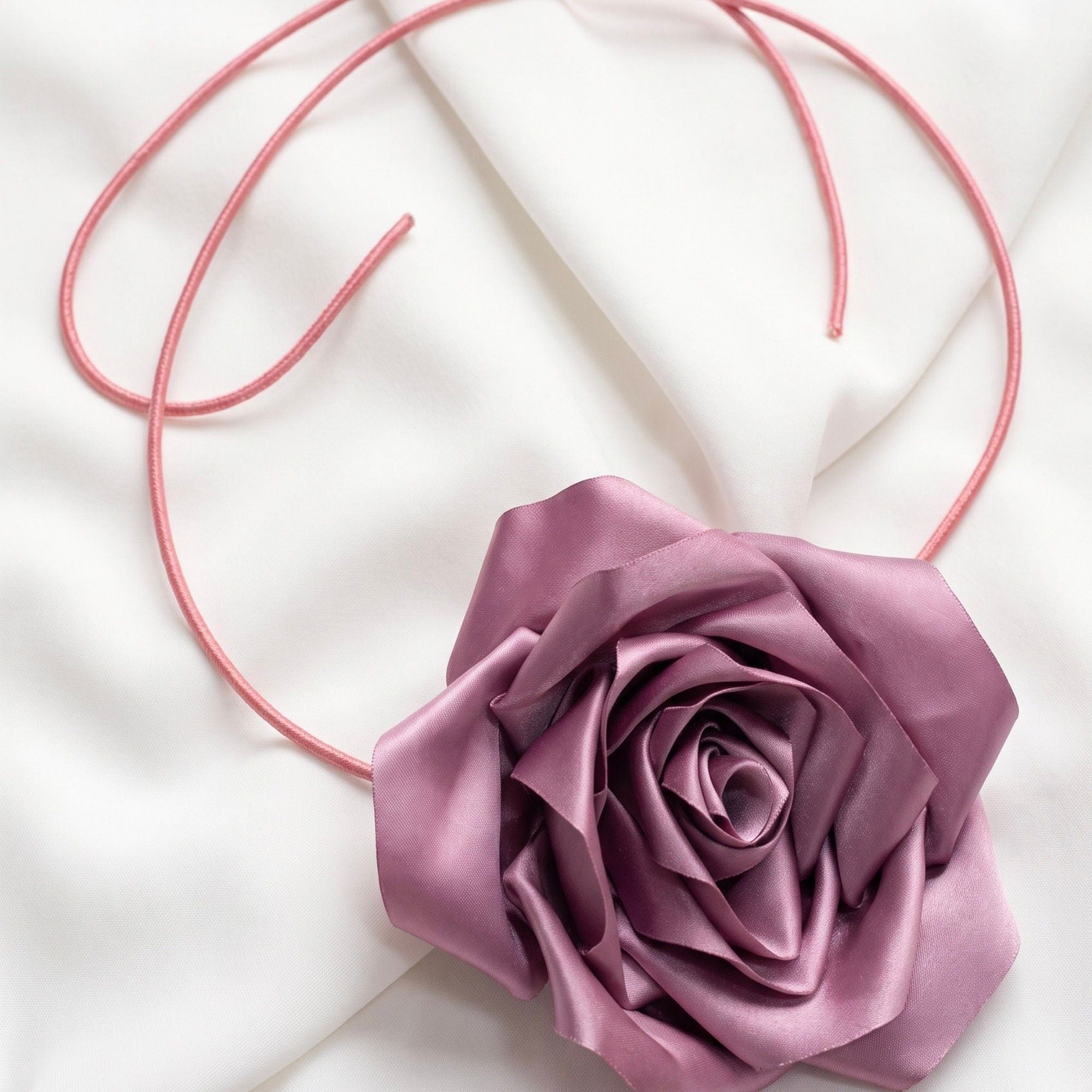 Single Satin Rose Fabric Wrap Waist Belt Adjustable Floral Statement Waist Jewelry 43.3in