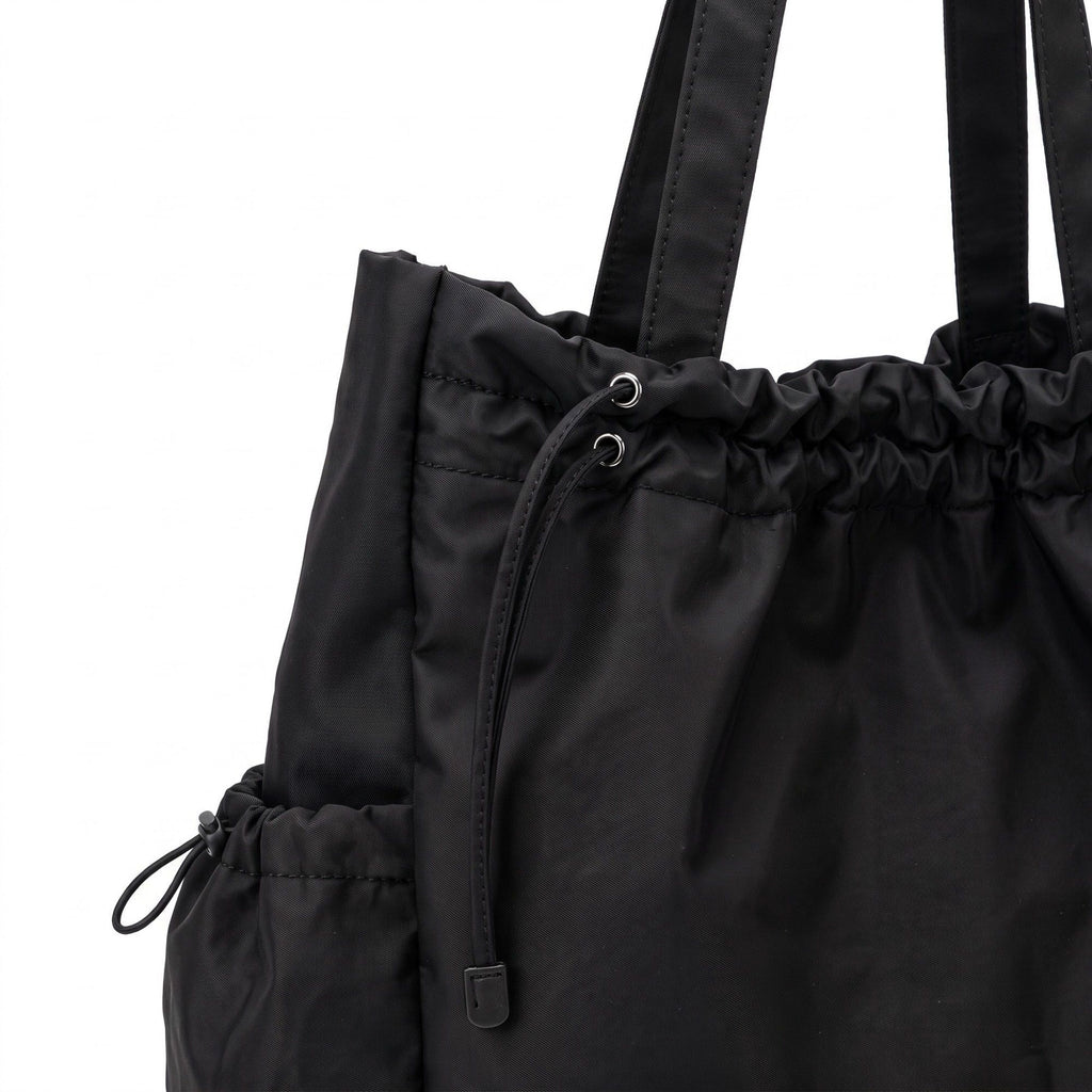 Drawstring Tote Bag with Long Shoulder Straps and Adjustable Side Pockets 12.5x13x5.5in