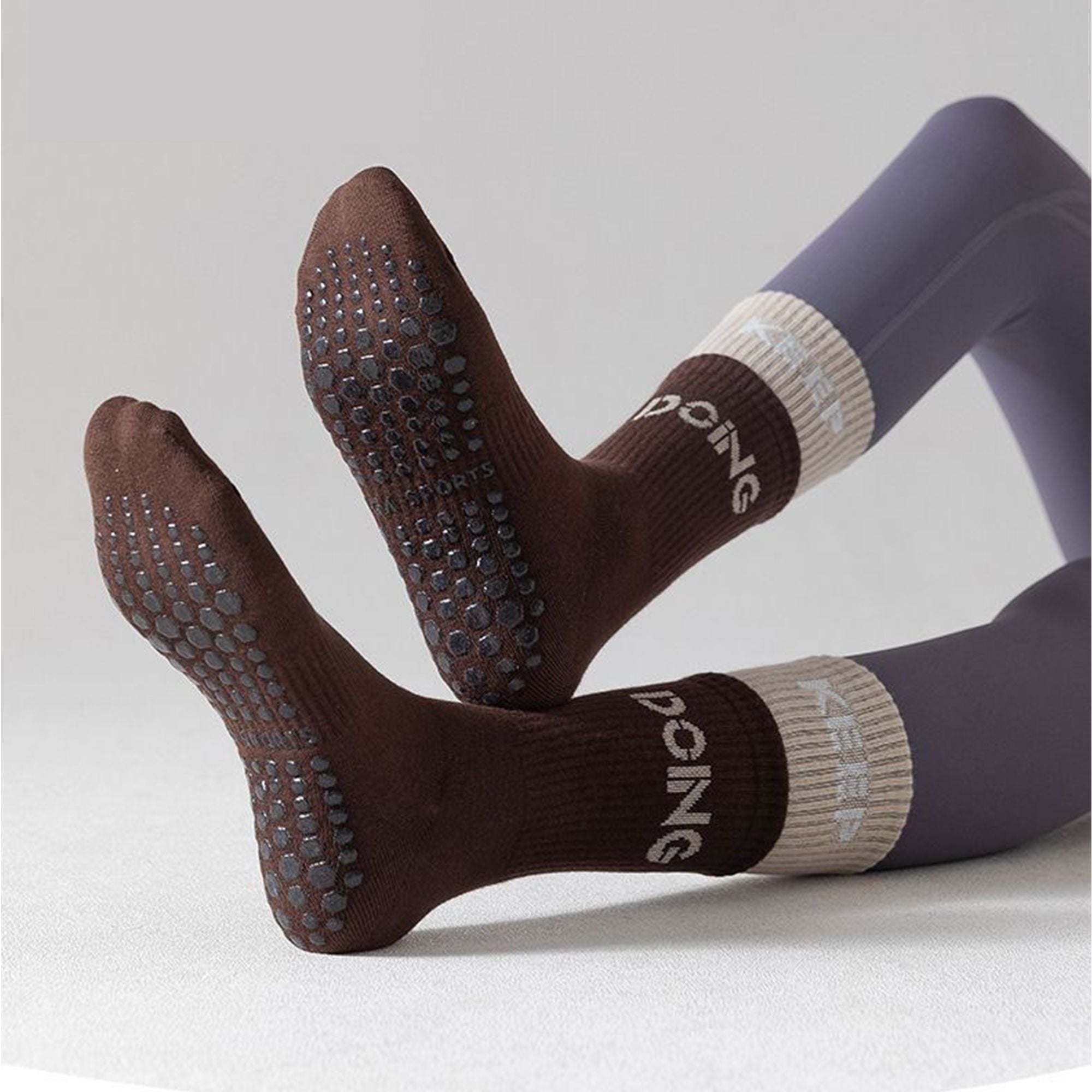 Anna-Kaci Women's 3-Pair Set Mid-Calf Grip Socks with Cushioned Soles and Motivational Text for Yoga Pilates Fitness