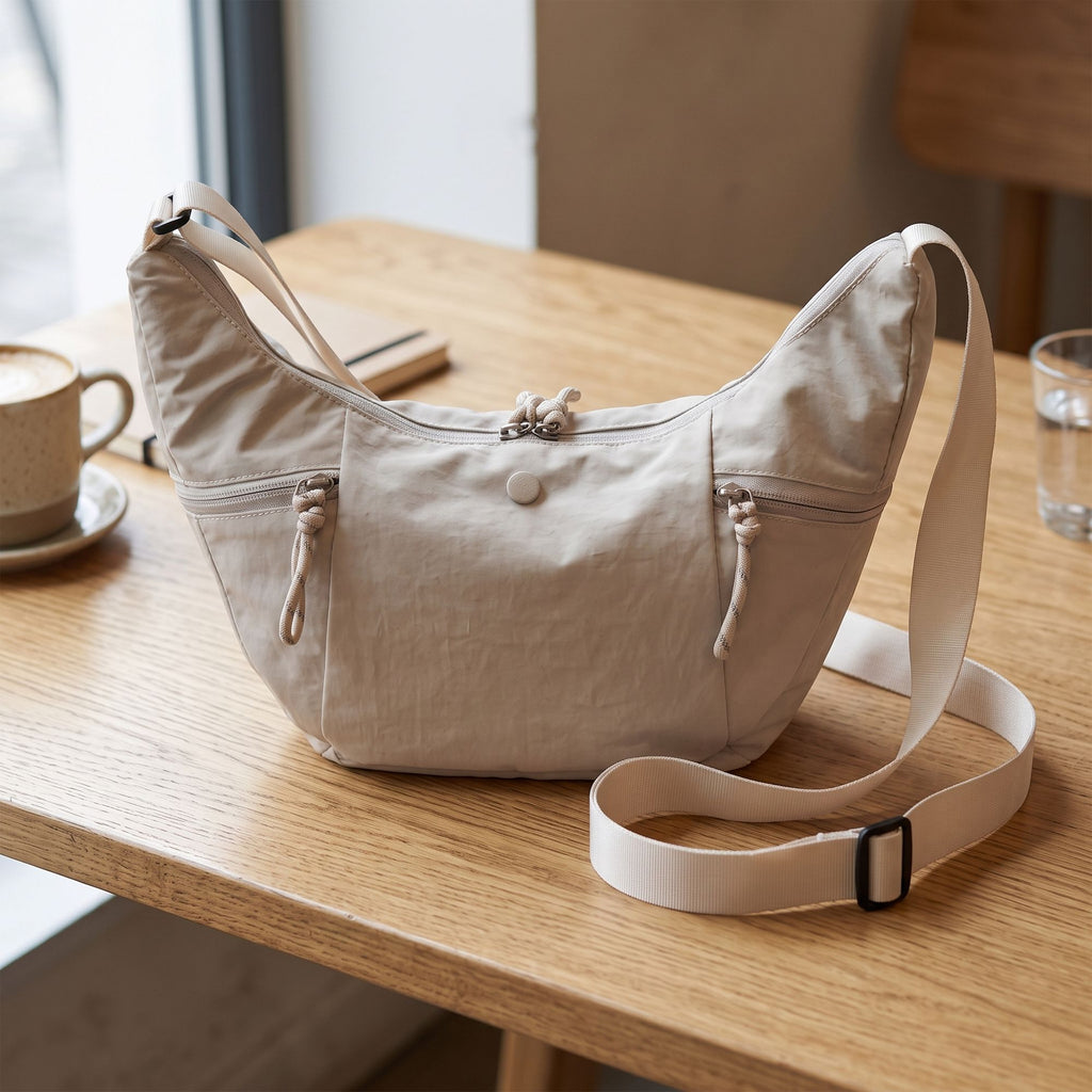 Lightweight Multi Pocket Crescent Crossbody Bag with Adjustable Strap
