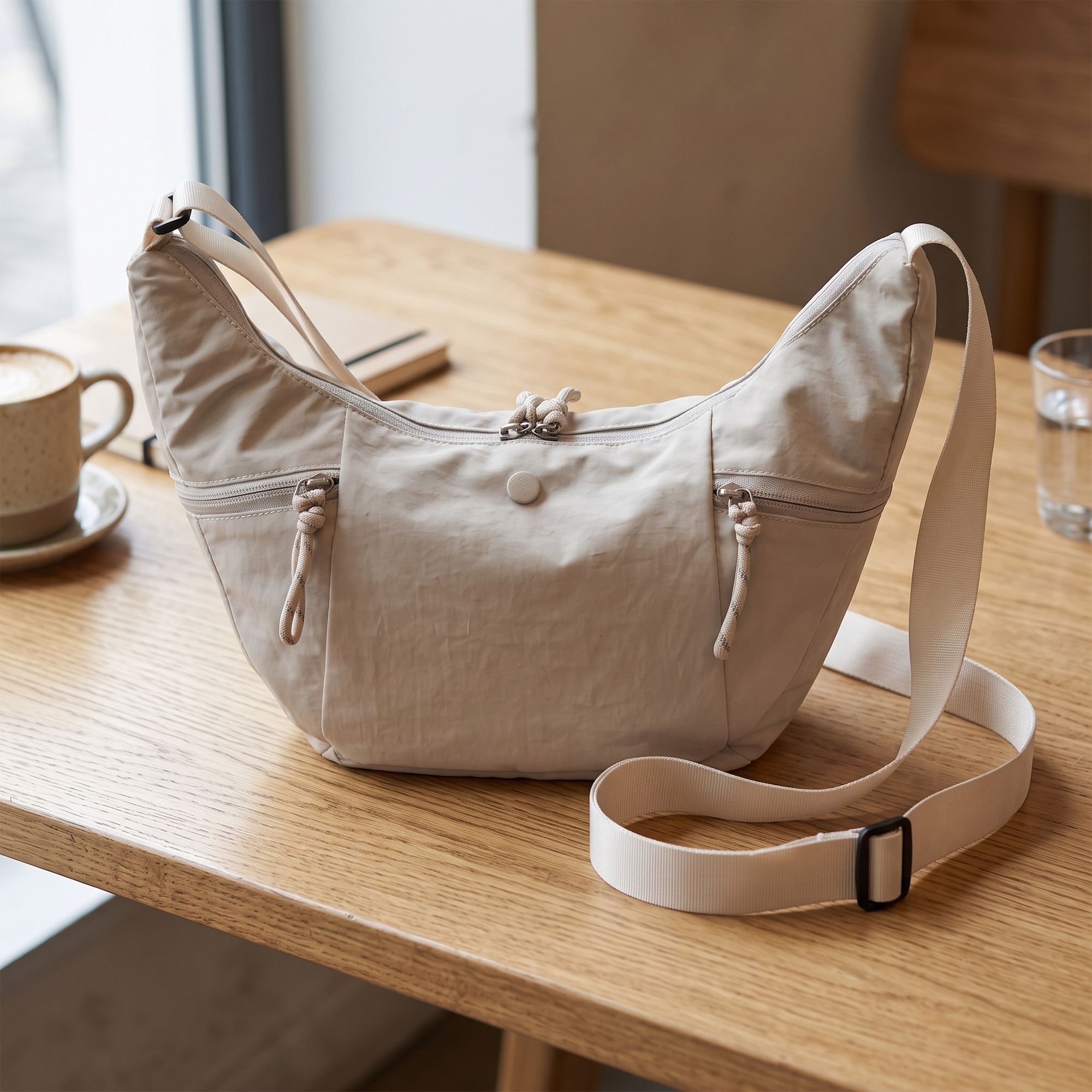 Lightweight Multi Pocket Crescent Crossbody Bag with Adjustable Strap