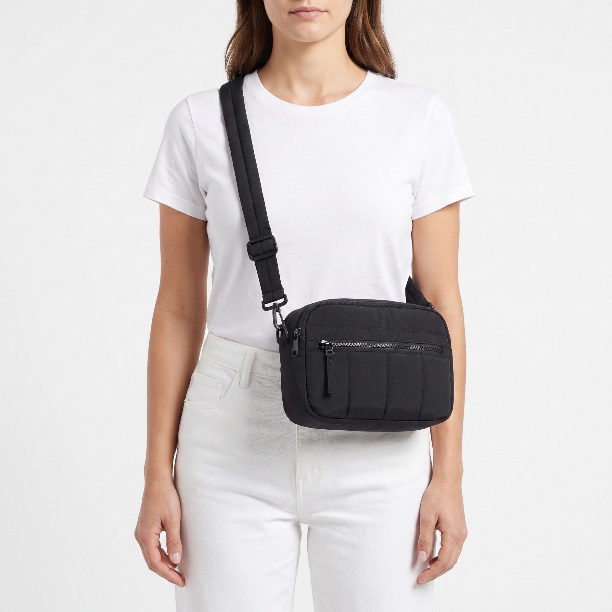 Padded Rectangular Crossbody Bag with Front Zip Pocket and Adjustable Padded Shoulder Strap 8.7x2.8x6.1in
