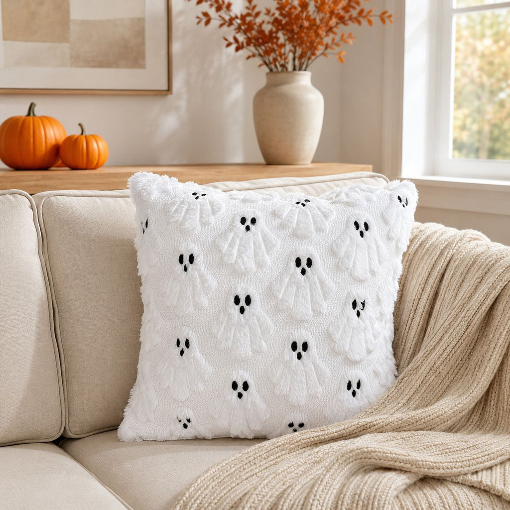 Halloween Tufted Ghost Throw Pillow Cover for Couch Bed and Chair