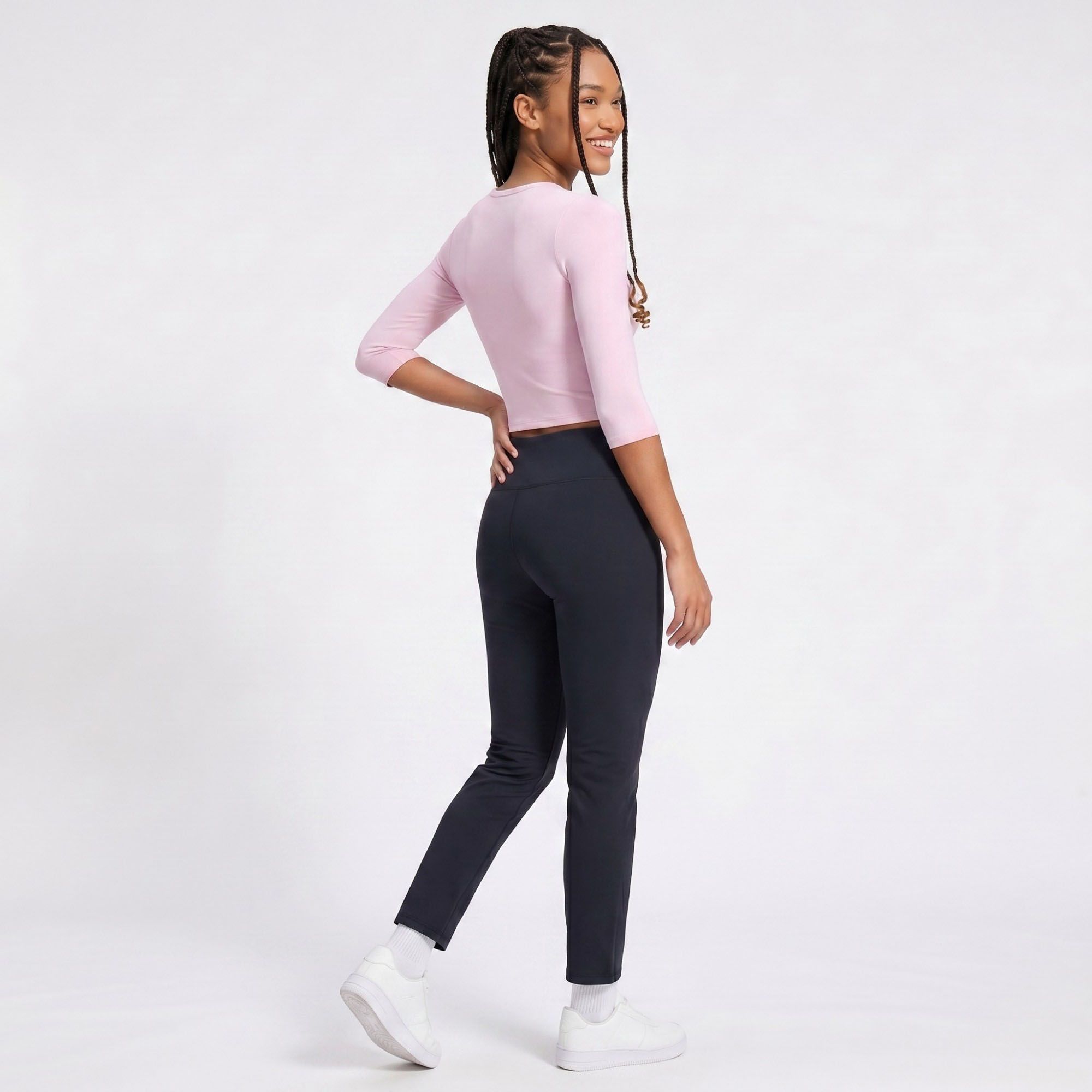Elbow Sleeve Workout Top Crew Neck Fitted Crop Yoga Activewear Shirt