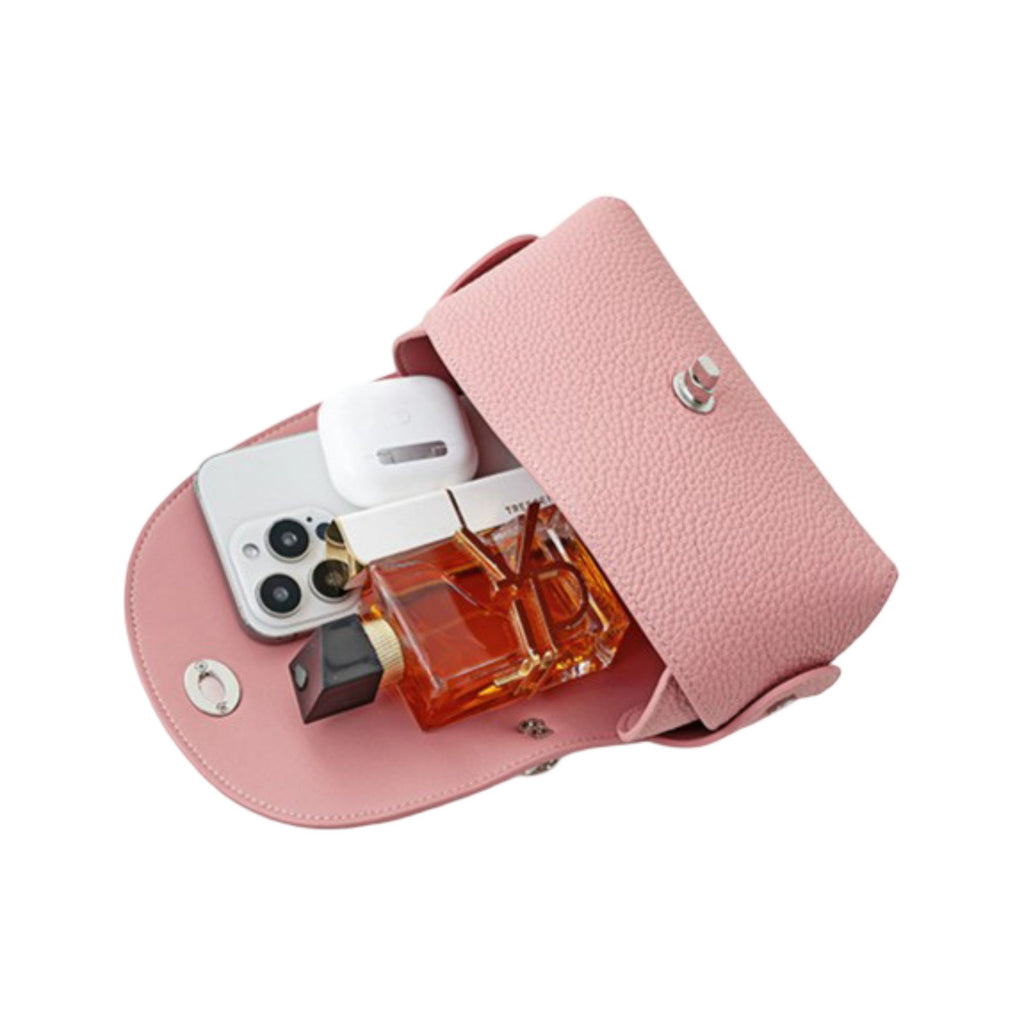 Pebbled Leather Mini Top Handle Bag with Chain Crossbody Strap and Turn Lock Closure