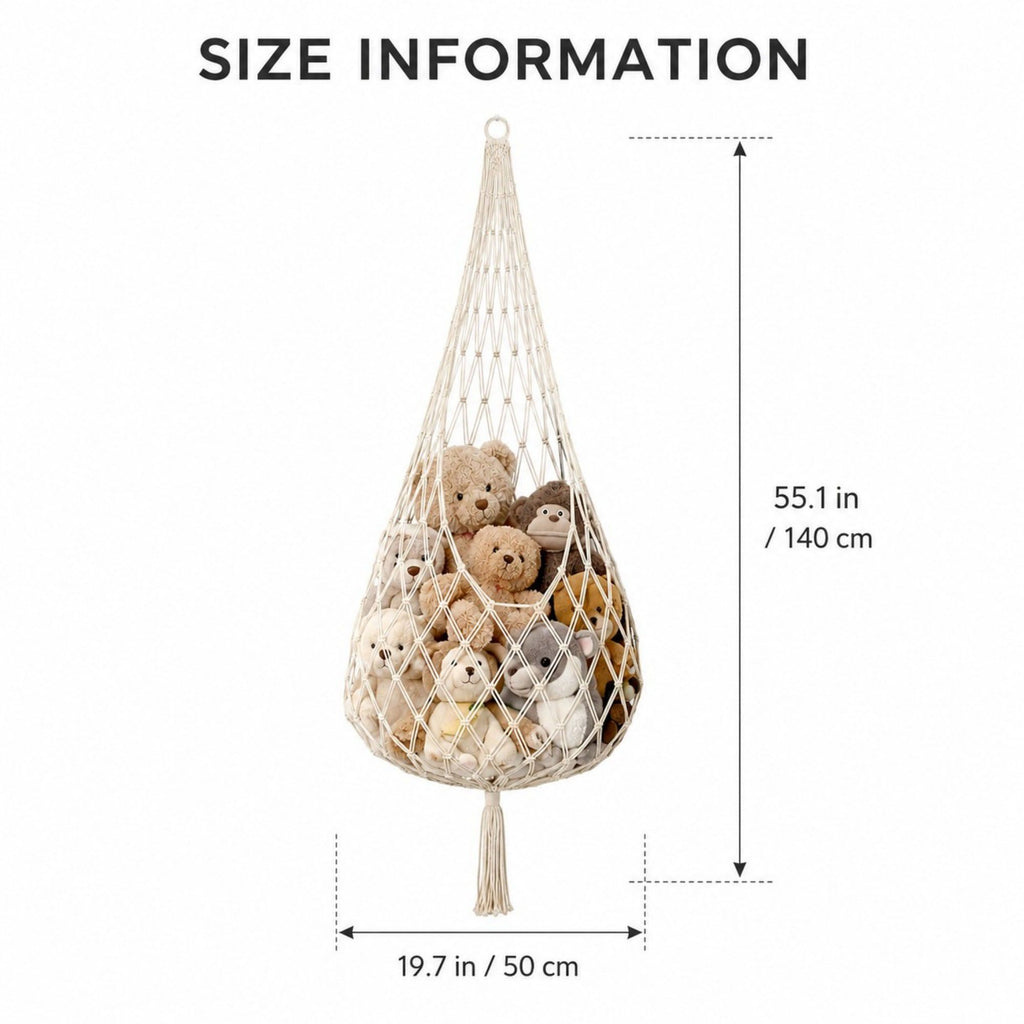 Macrame Hanging Stuffed Animal Storage Net Cotton Rope Corner Organizer
