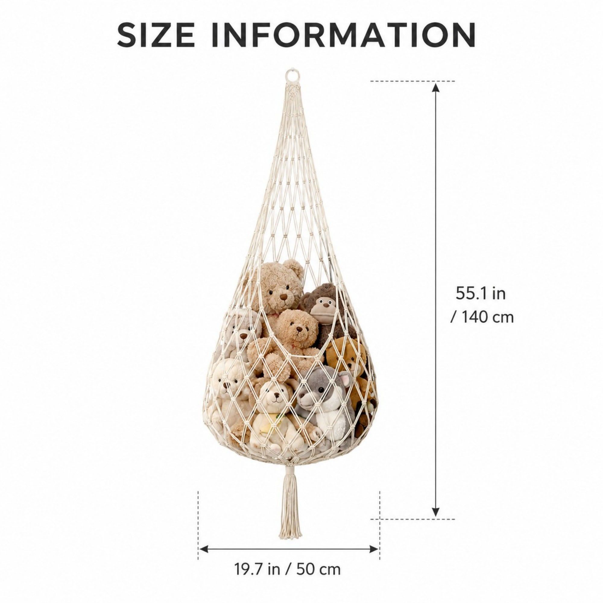 Macrame Hanging Stuffed Animal Storage Net Cotton Rope Corner Organizer
